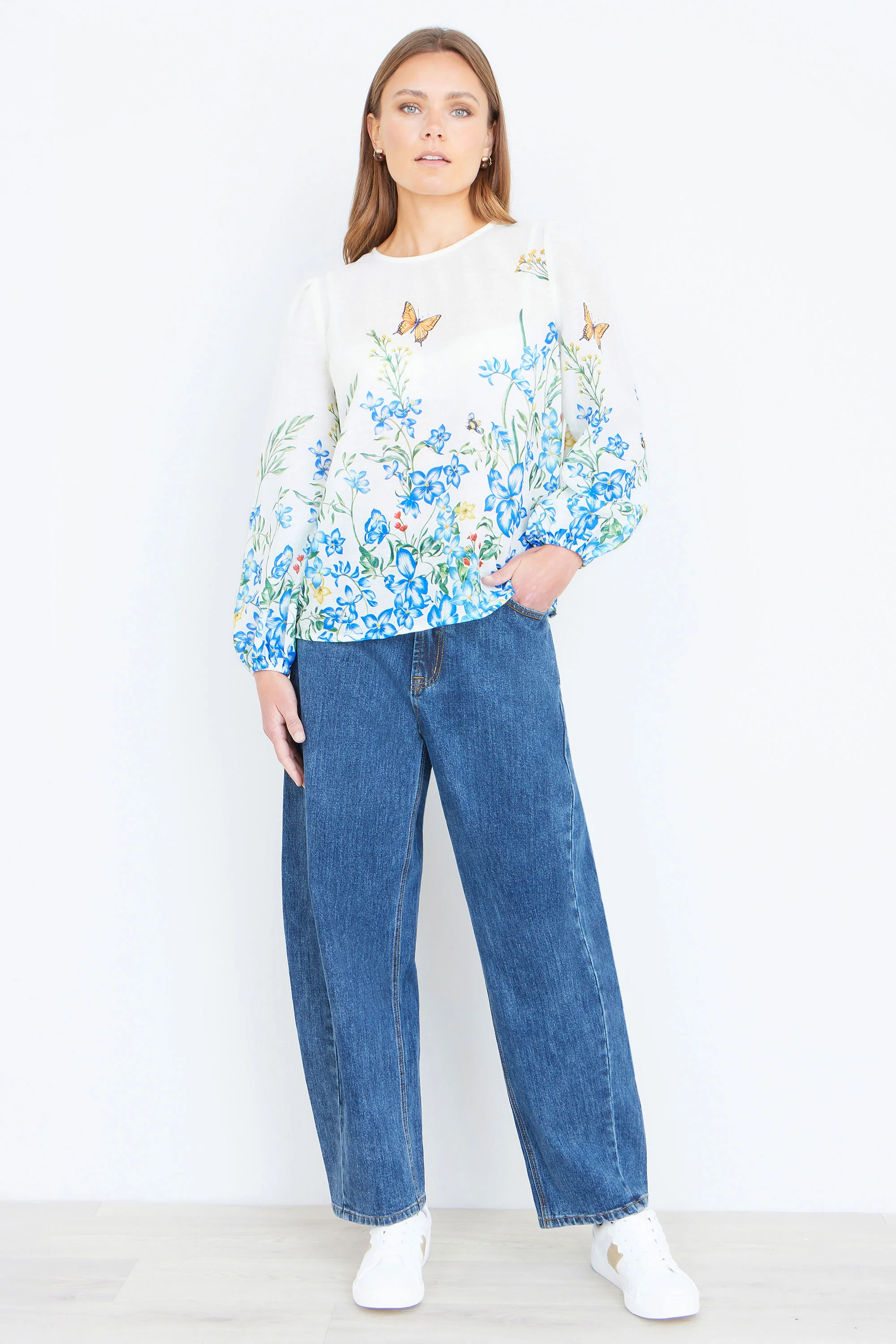 Yumi Ivory Butterfly Print Long Sleeve Top - Image 3