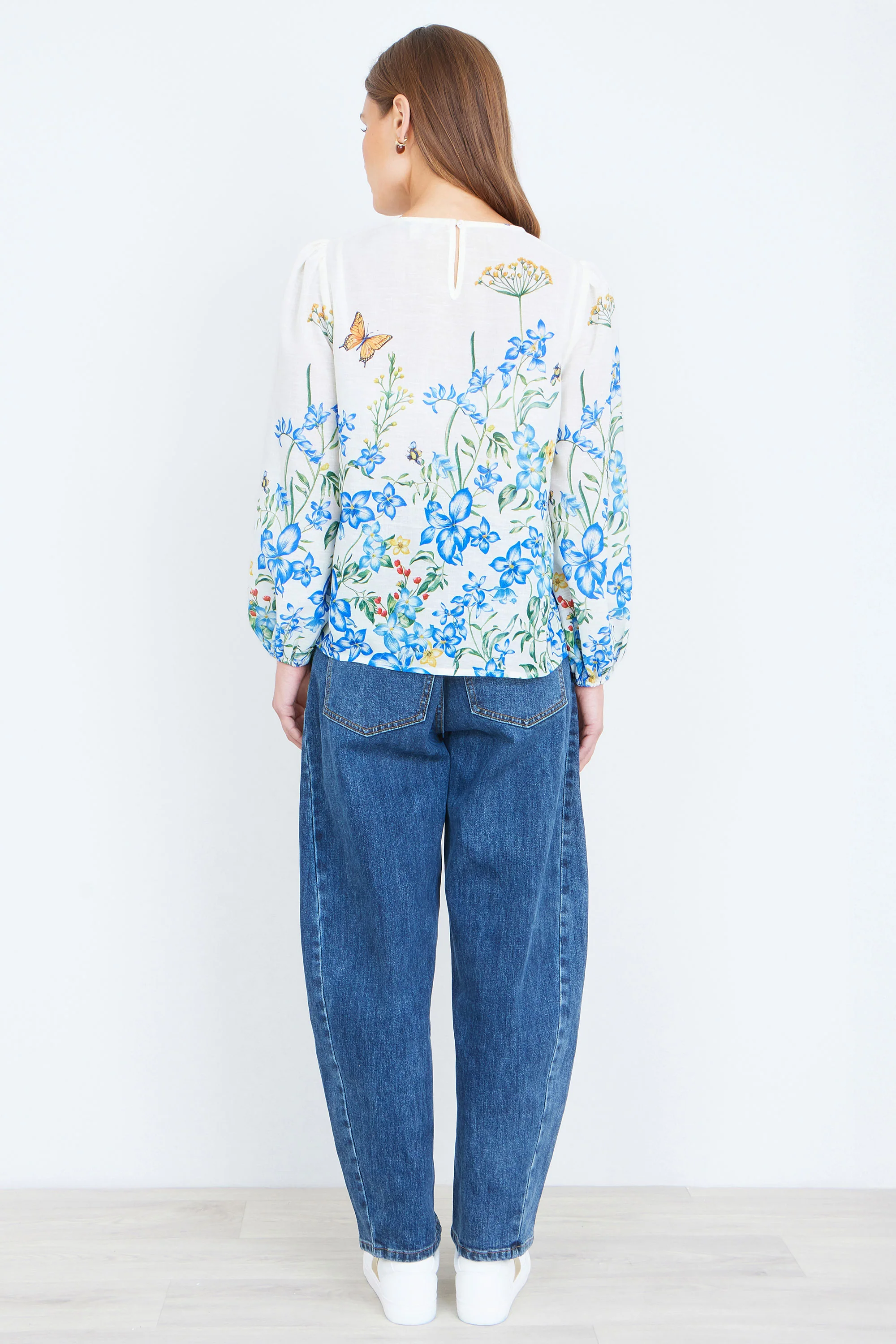 Yumi Ivory Butterfly Print Long Sleeve Top - Image 4