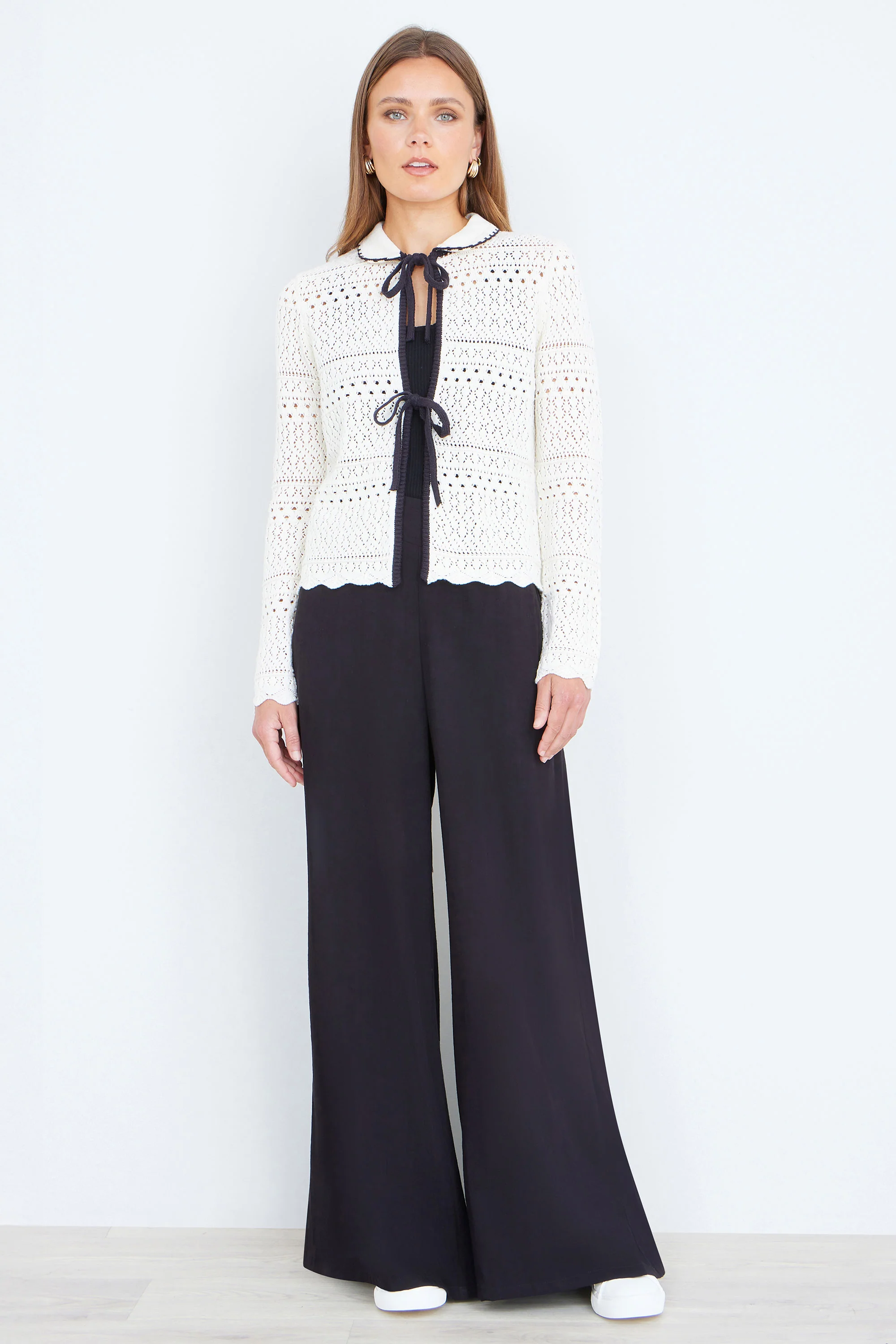 Yumi Ivory Crochet Knitted Cardigan With Peter Pan Collar - Image 2