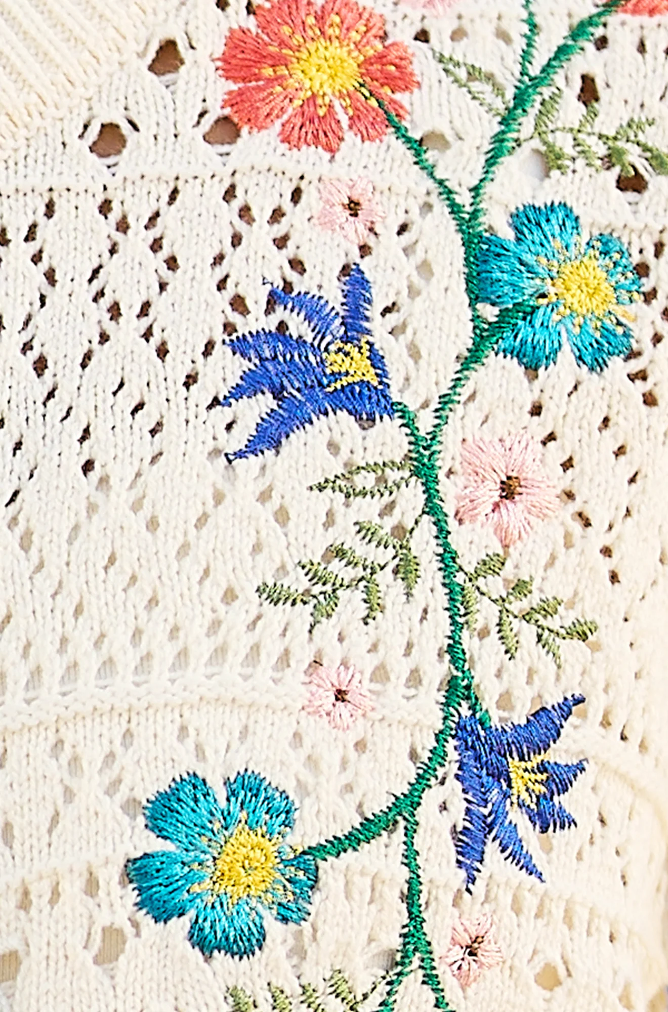 Yumi Ivory Crochet Knitted Tie Front Cardigan With Floral Embroidery - Image 7