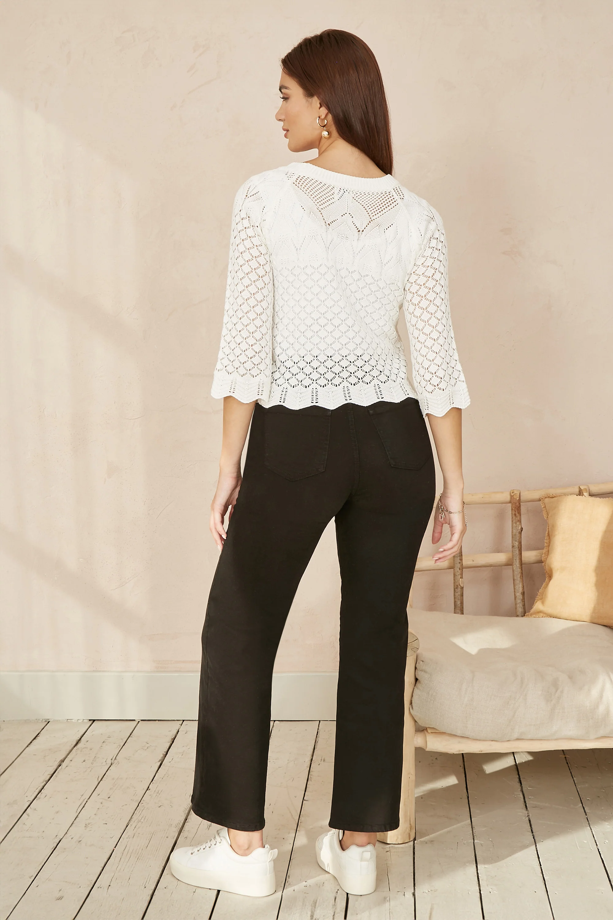 Yumi Ivory Crochet Knitted Top With Scallop Edge - Image 3
