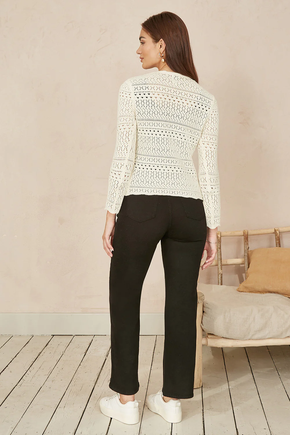 Yumi Ivory Crochet Tie Front Cardigan - Image 3