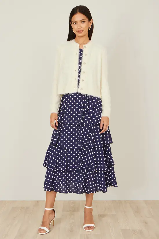 Yumi Ivory Eyelash Knit Cropped Cardigan - Image 4