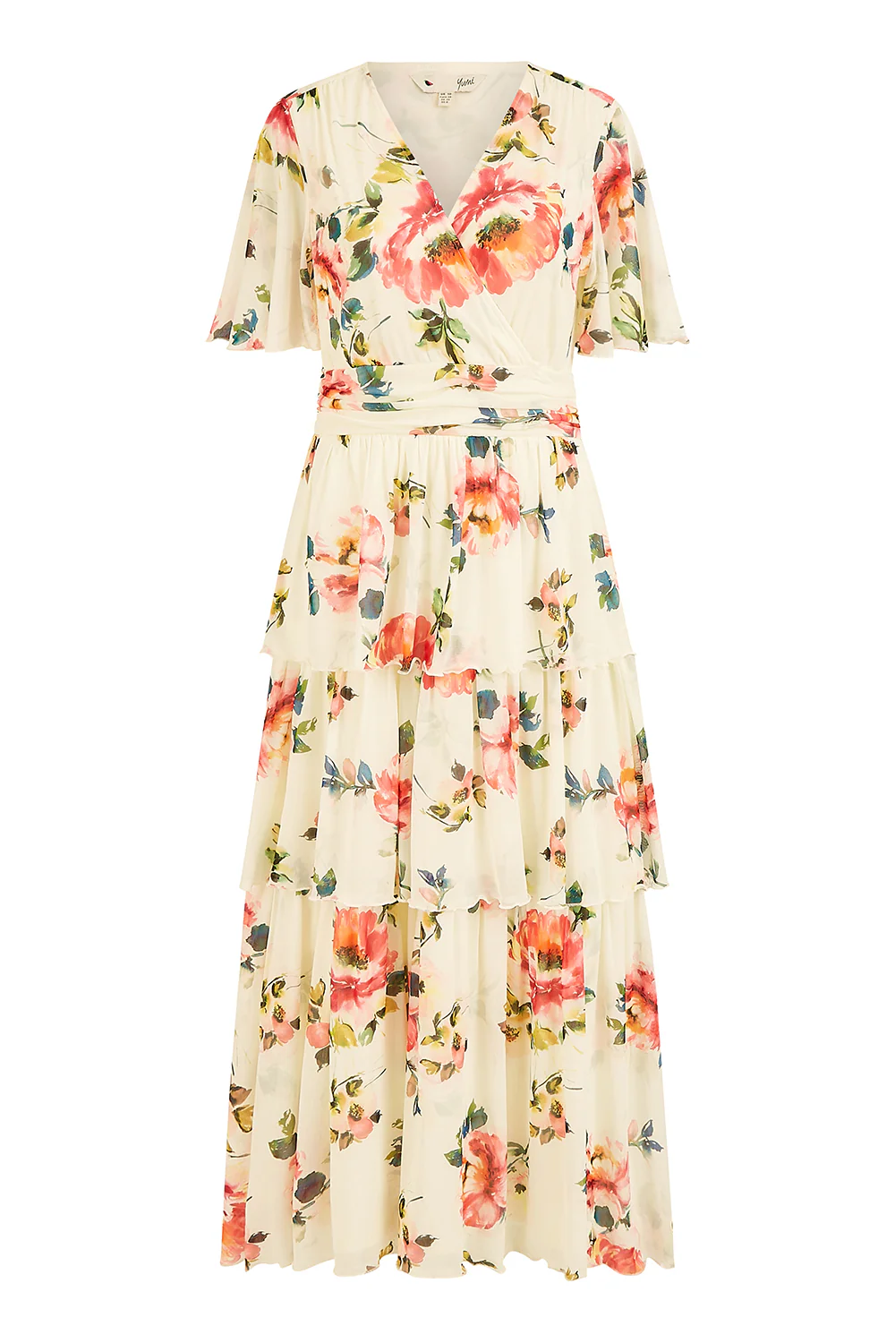 Yumi Ivory Floral Mesh Tiered Maxi Dress - Image 7