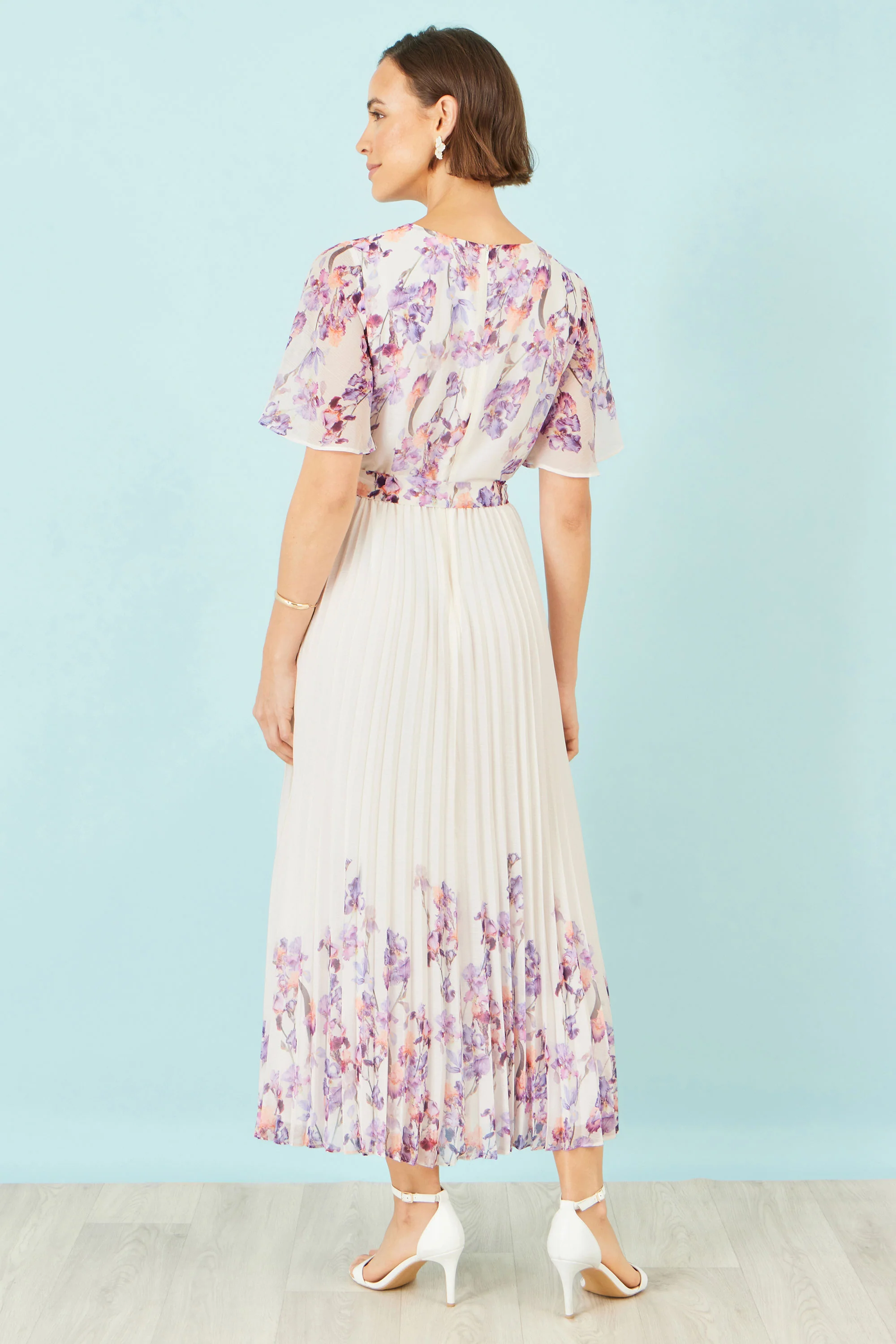 Yumi Ivory Floral Mirror Pleated Midi Dress - Image 5