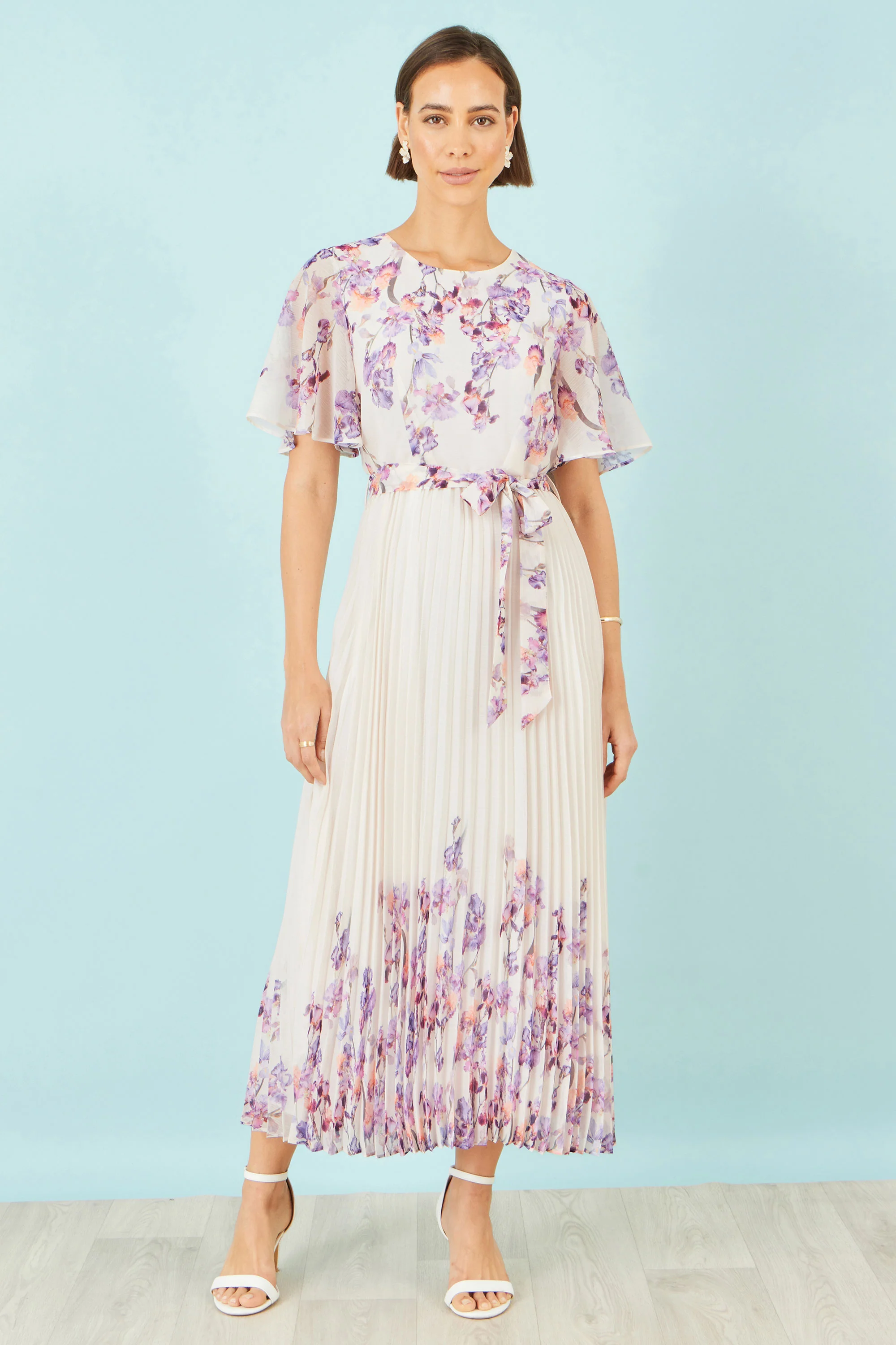 Yumi Ivory Floral Mirror Pleated Midi Dress - Image 6