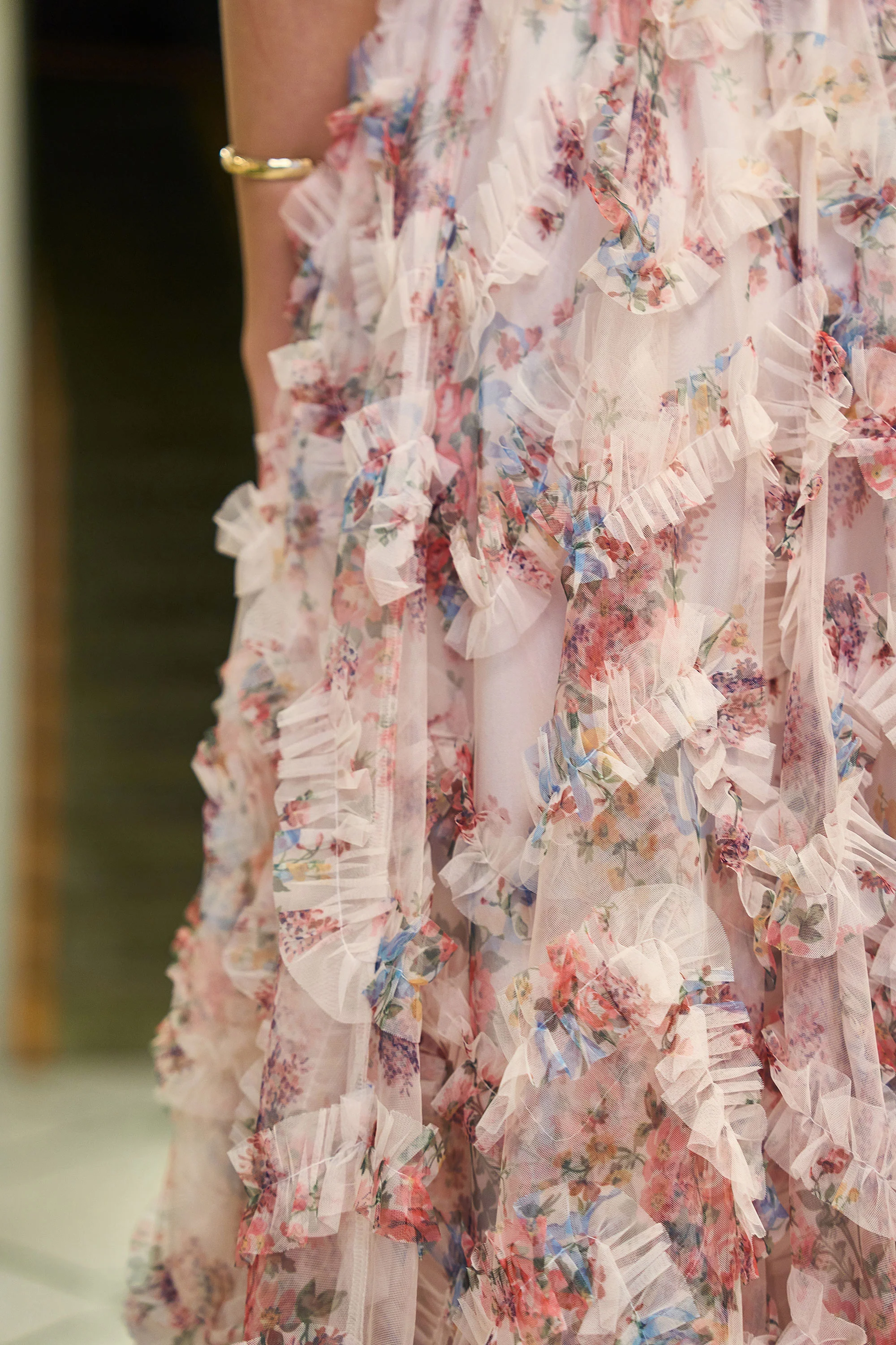 Yumi Ivory Floral Ruffle Mesh Midi Skirt - Image 6