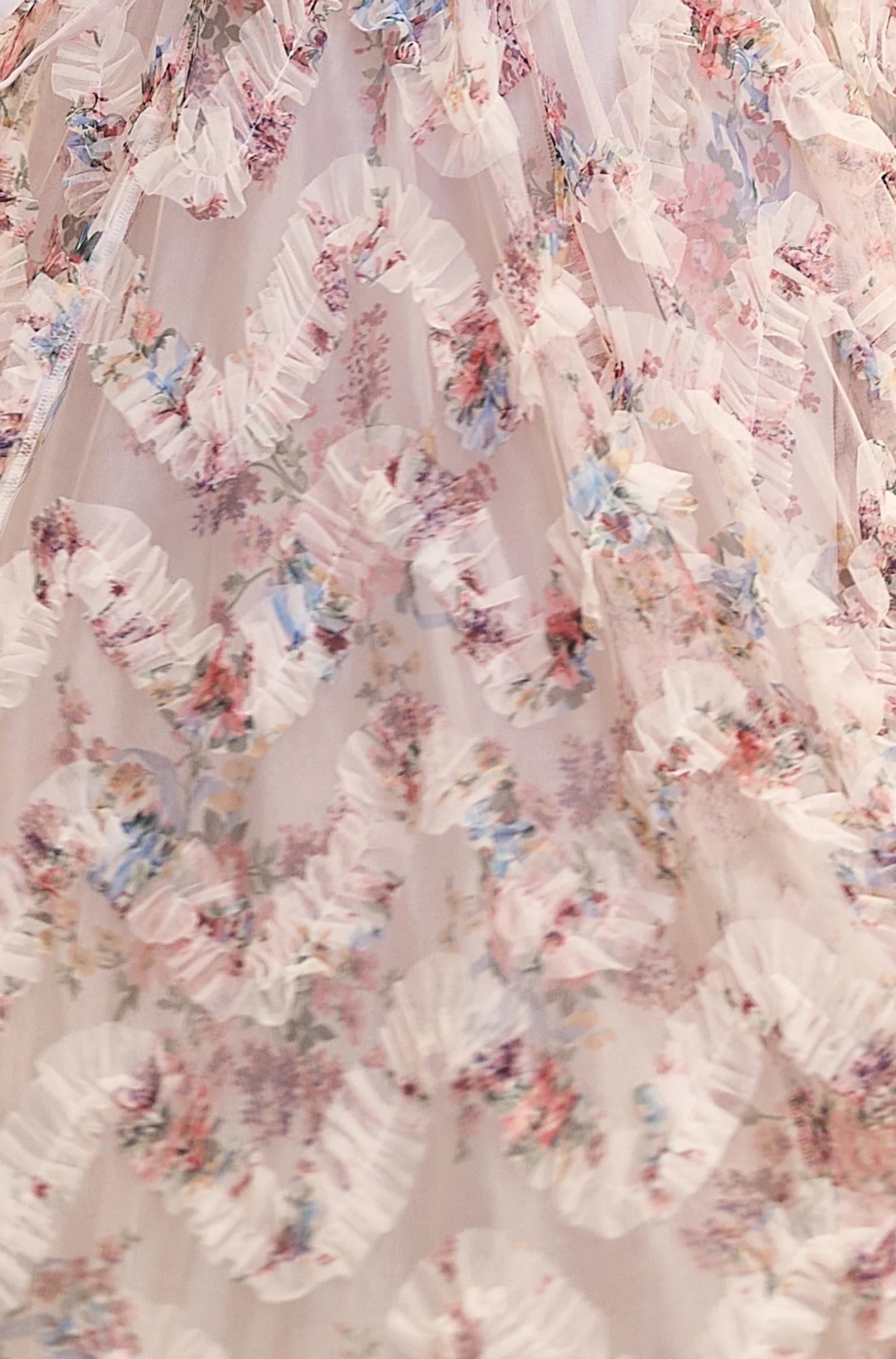 Yumi Ivory Floral Ruffle Mesh Midi Skirt - Image 8