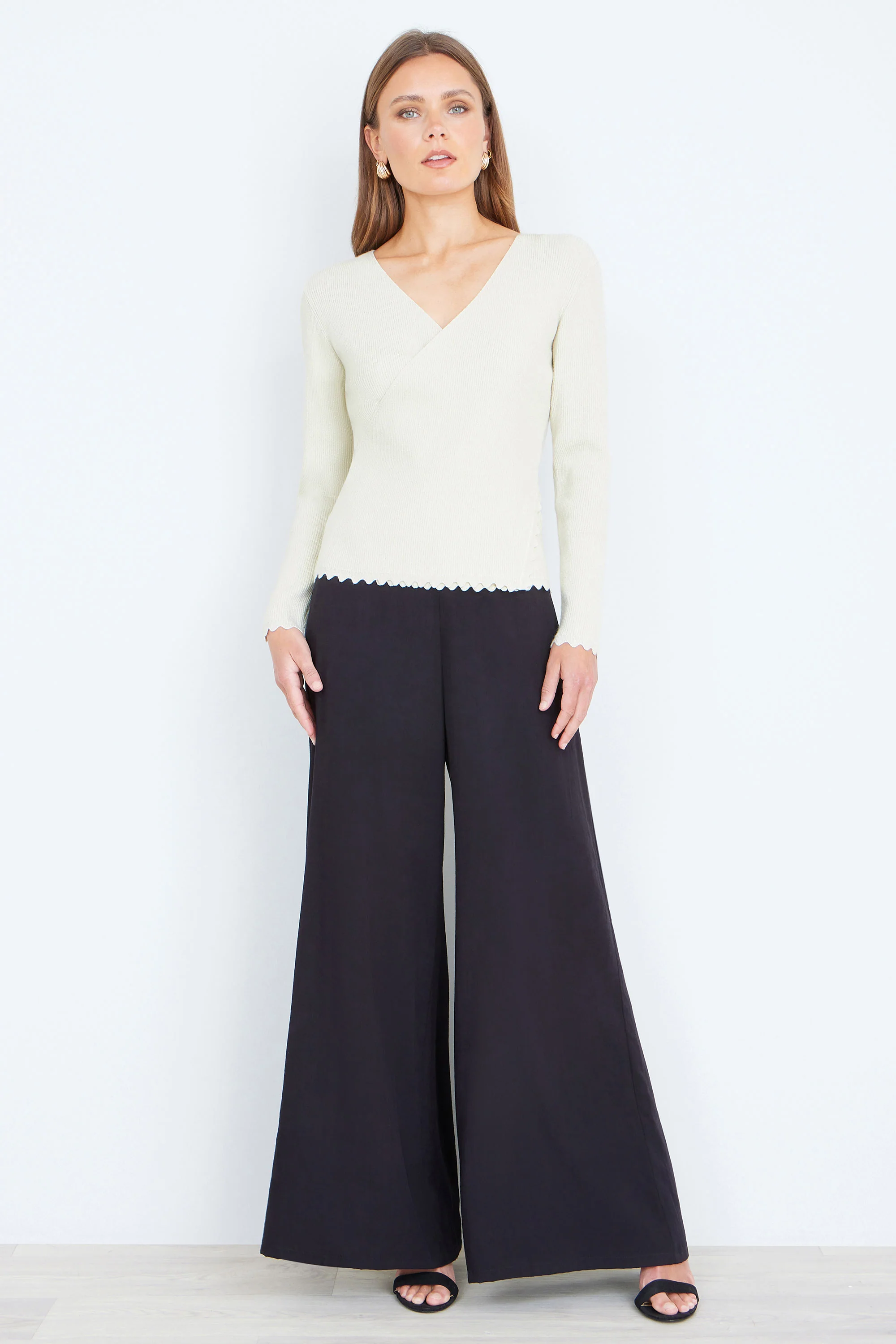 Yumi Ivory Metallic Thread Rib Wrap Knitted Top - Image 2