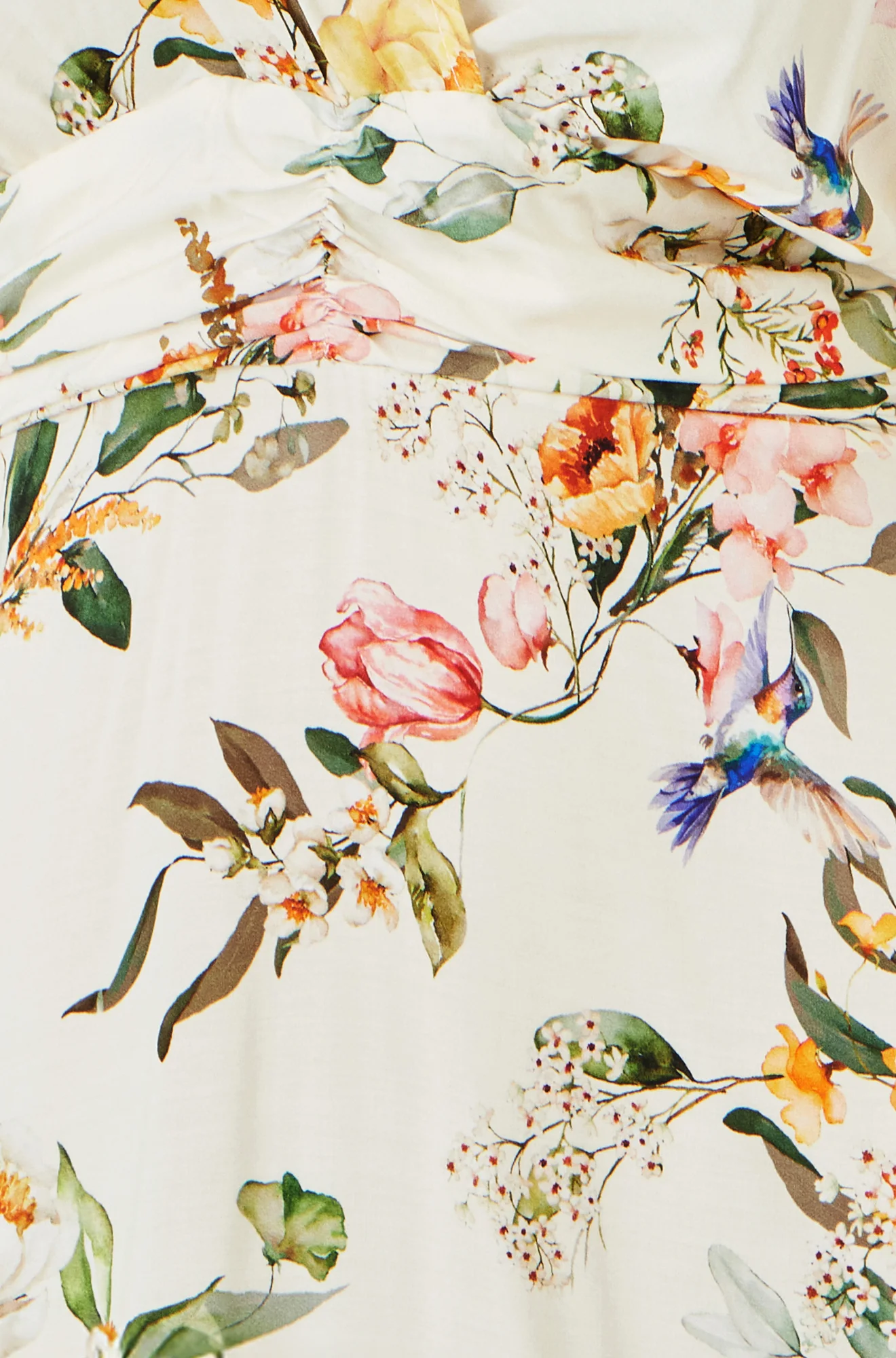Yumi Ivory Viscose Floral Print Midi Dress With Ruched Waist - Image 6