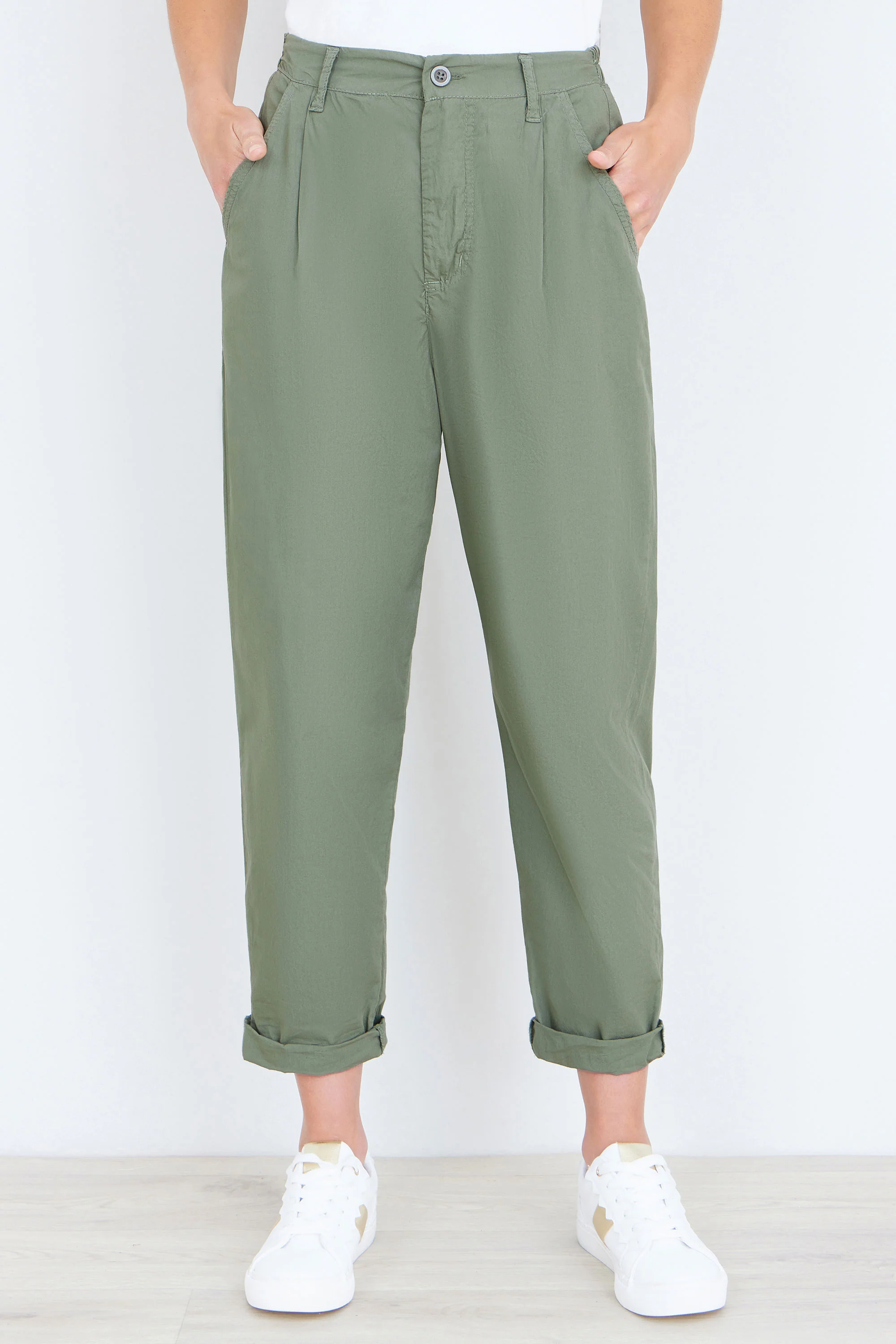 Yumi Khaki Cotton Canvas Chino Trousers - Image 2