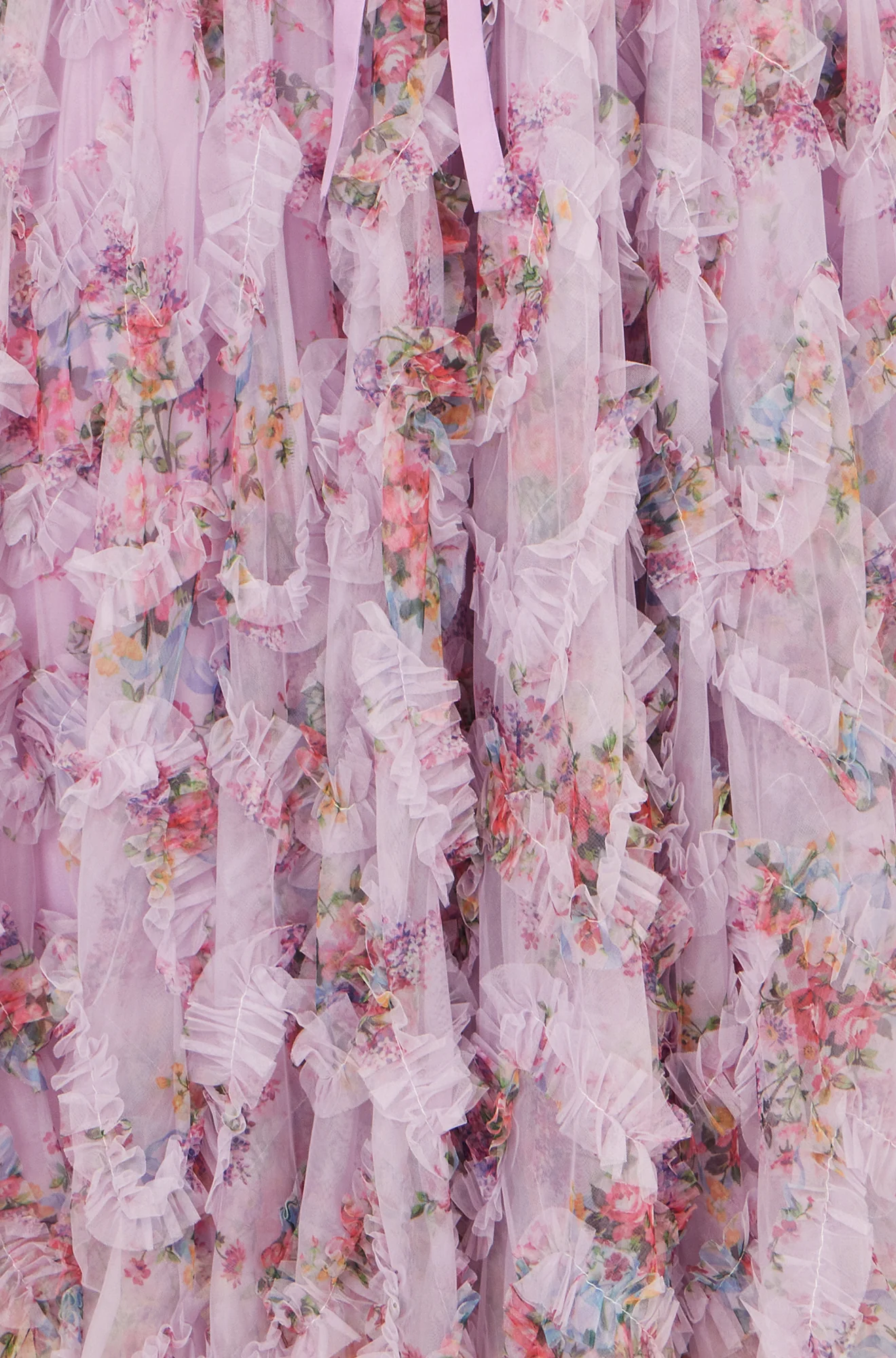 Yumi Lilac Floral Ruffle Mesh Midi Skirt - Image 4