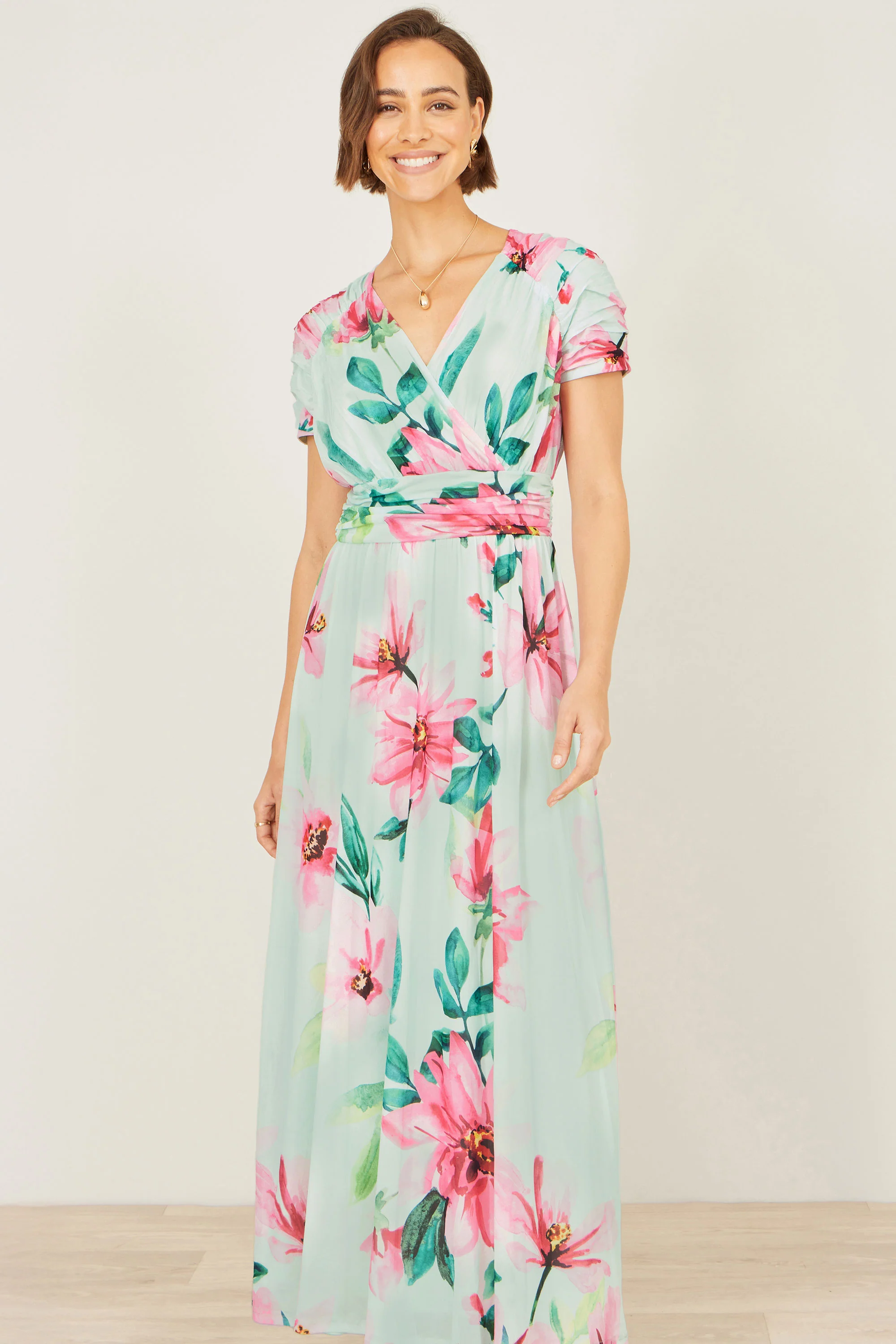Yumi Mint Mesh Floral Maxi Dress - Image 3