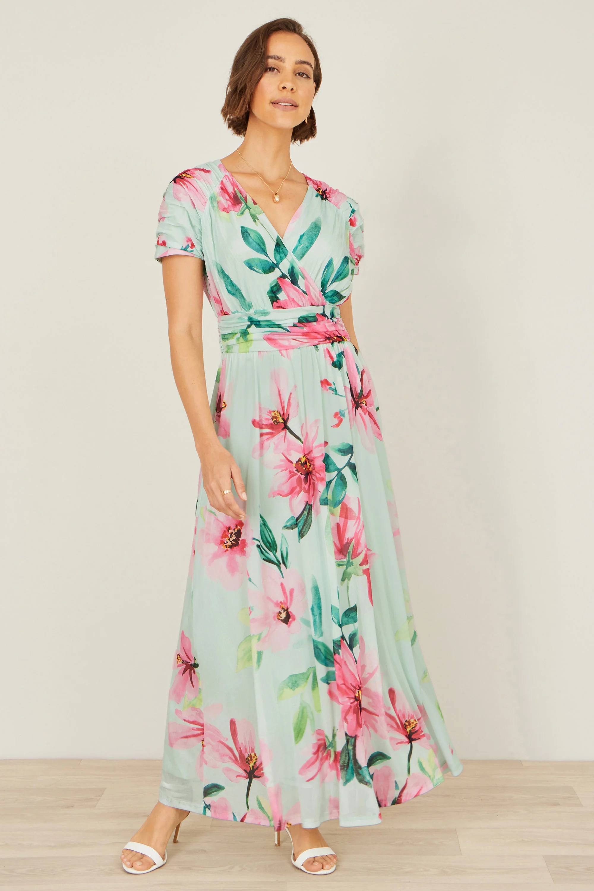 Yumi Mint Mesh Floral Maxi Dress - Image 5