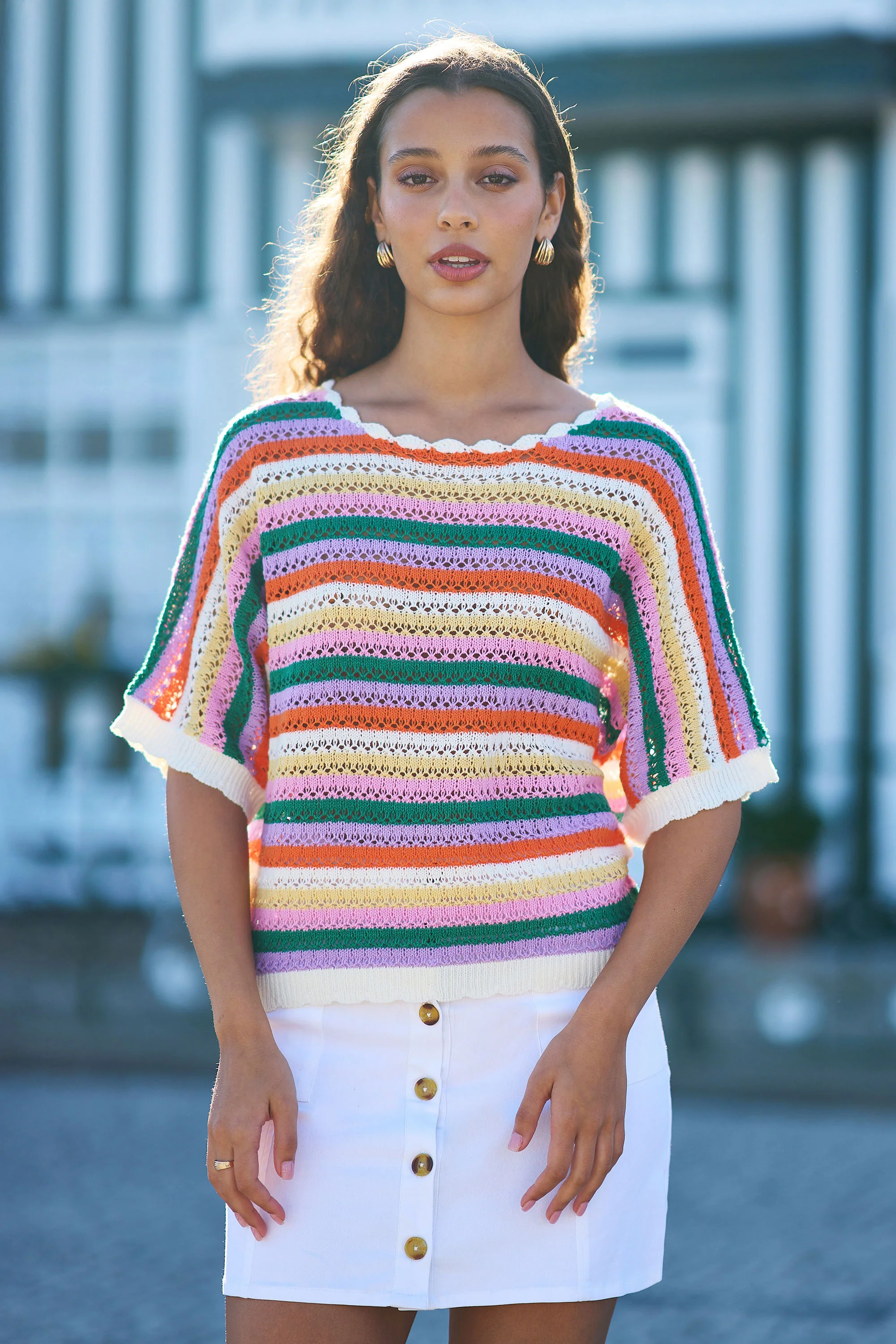 Yumi Multicolour Batwing Crochet Top - Image 5