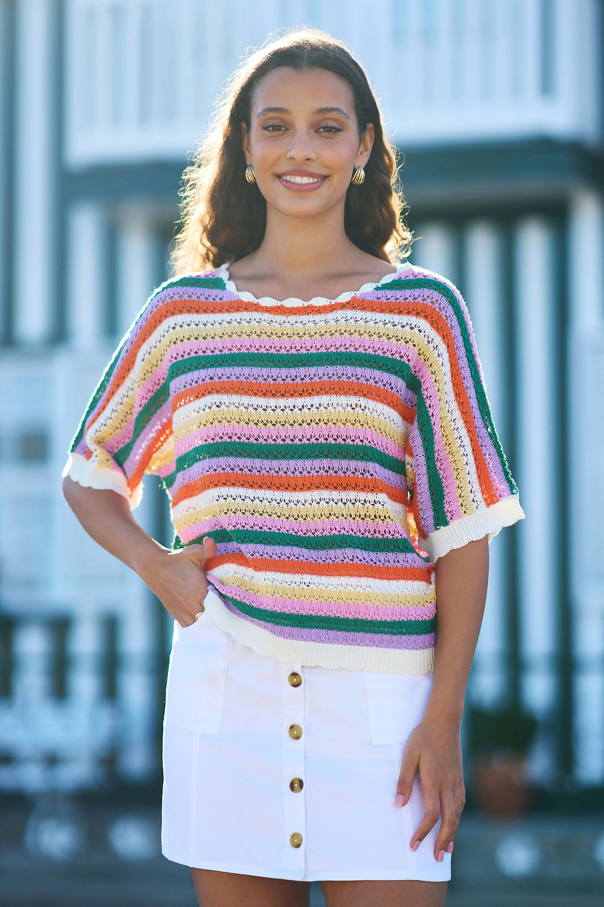 Yumi Multicolour Batwing Crochet Top - Image 6