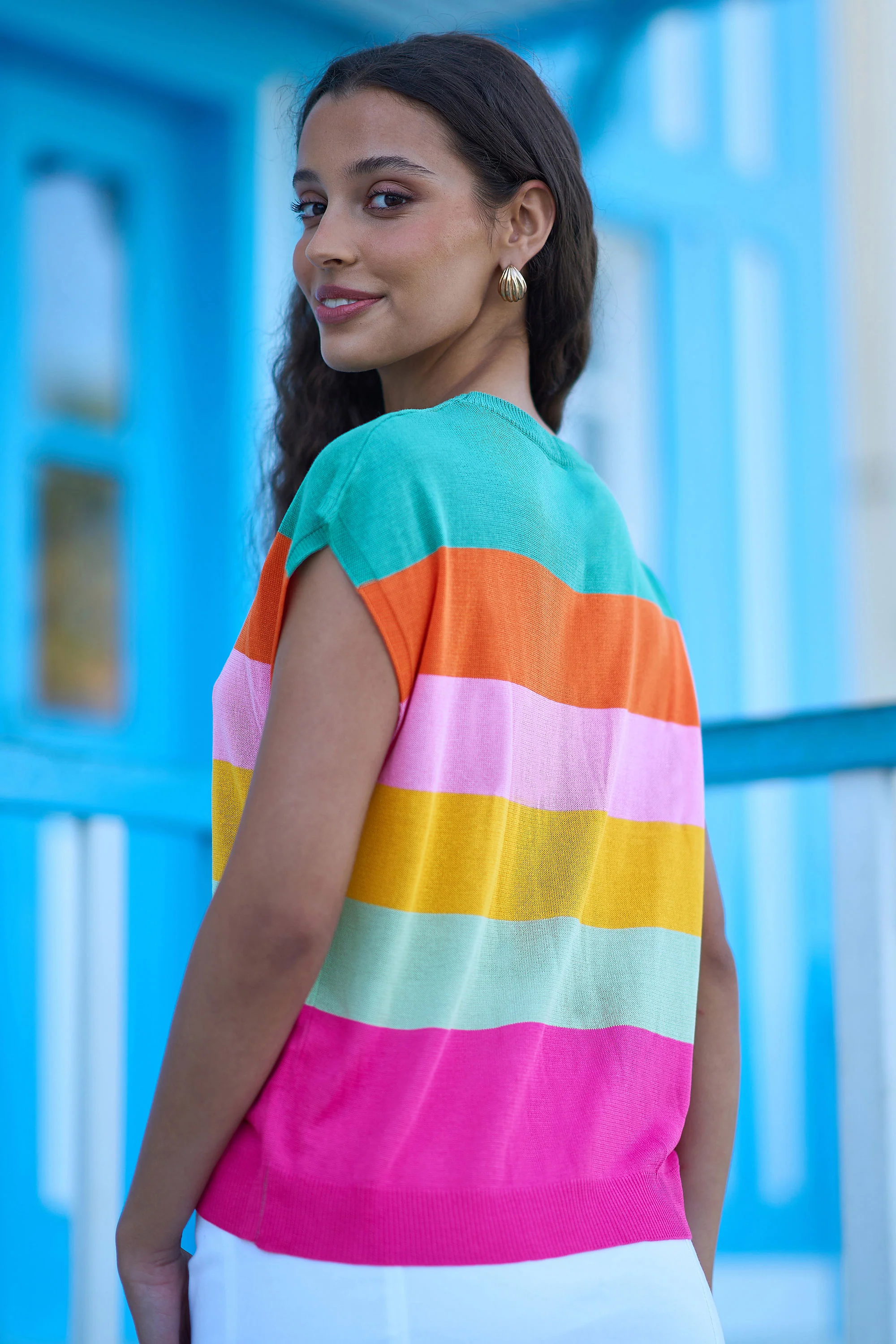 Yumi Multicolour Block Stripe Relaxed Knitted Top - Image 3