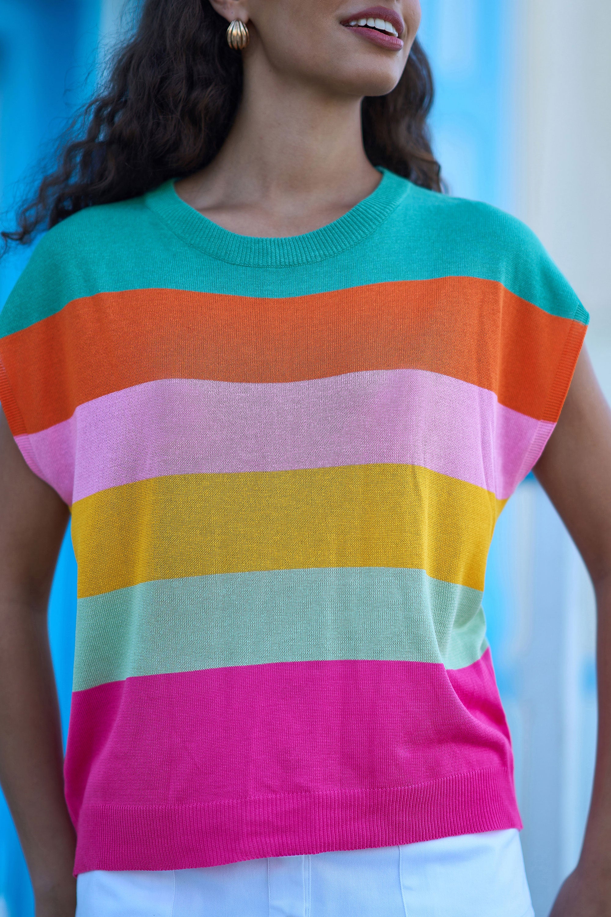 Yumi Multicolour Block Stripe Relaxed Knitted Top - Image 4