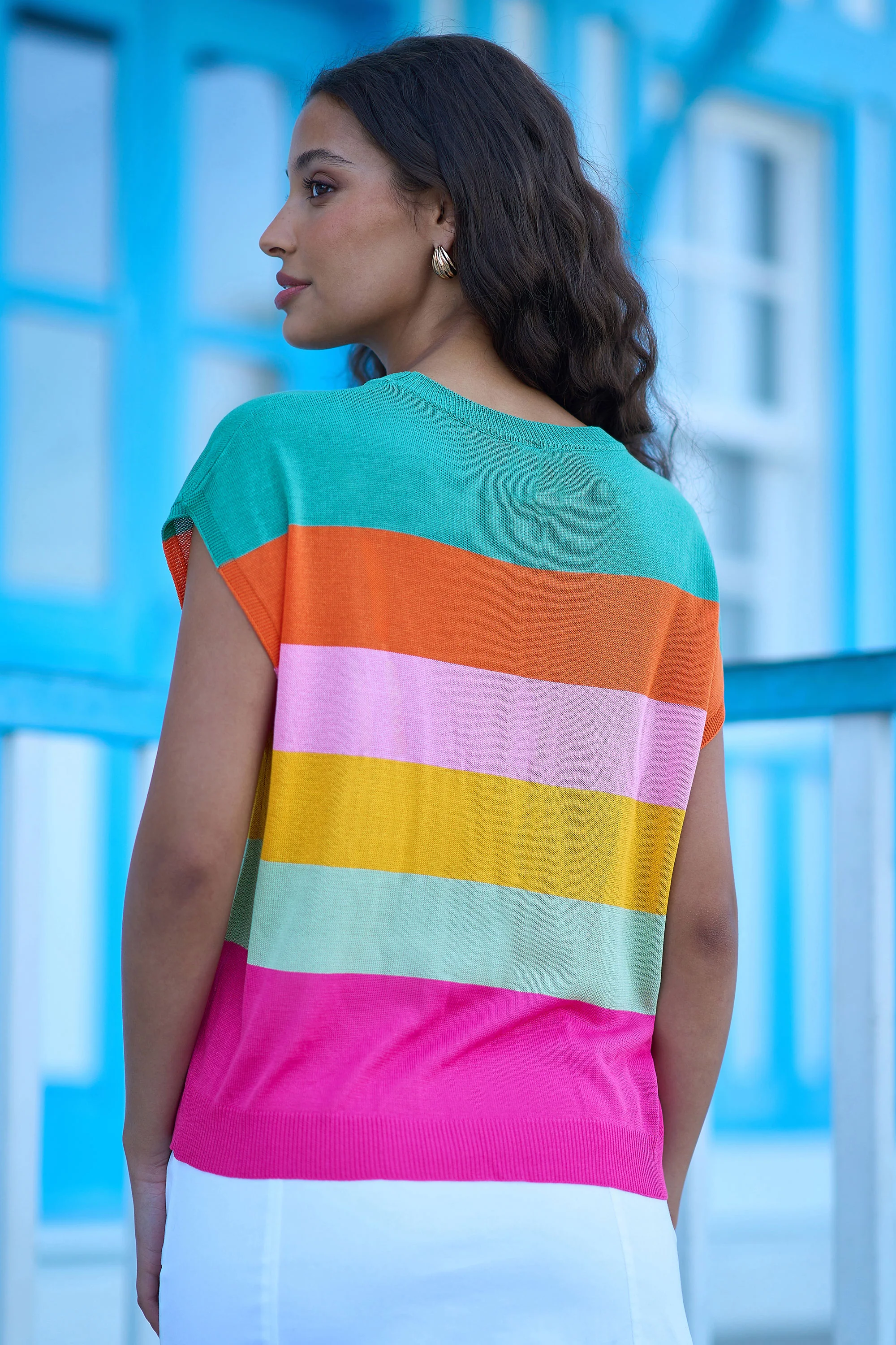 Yumi Multicolour Block Stripe Relaxed Knitted Top - Image 5