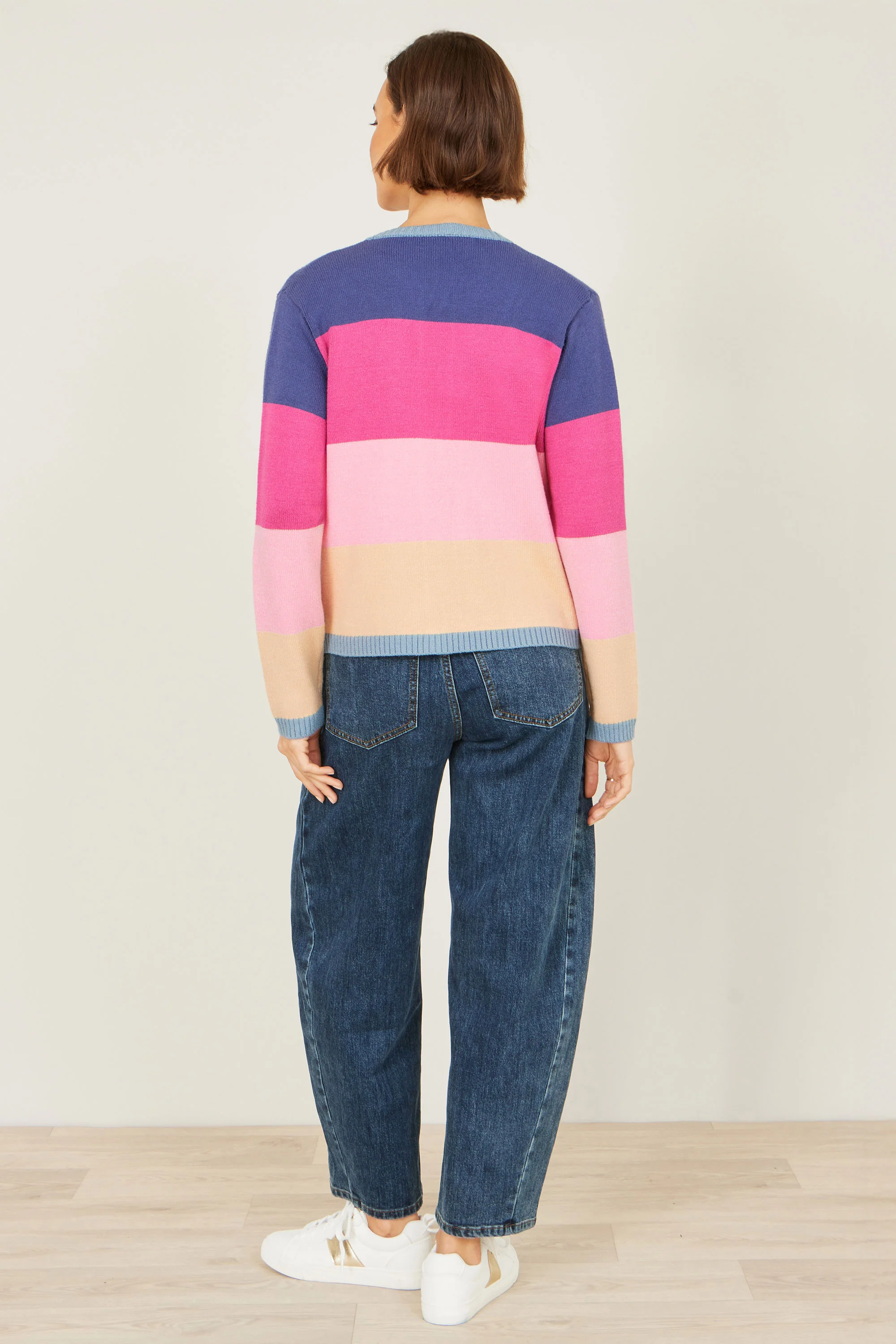 Yumi Multicolour Block Stripe Tie Front Cardigan - Image 4