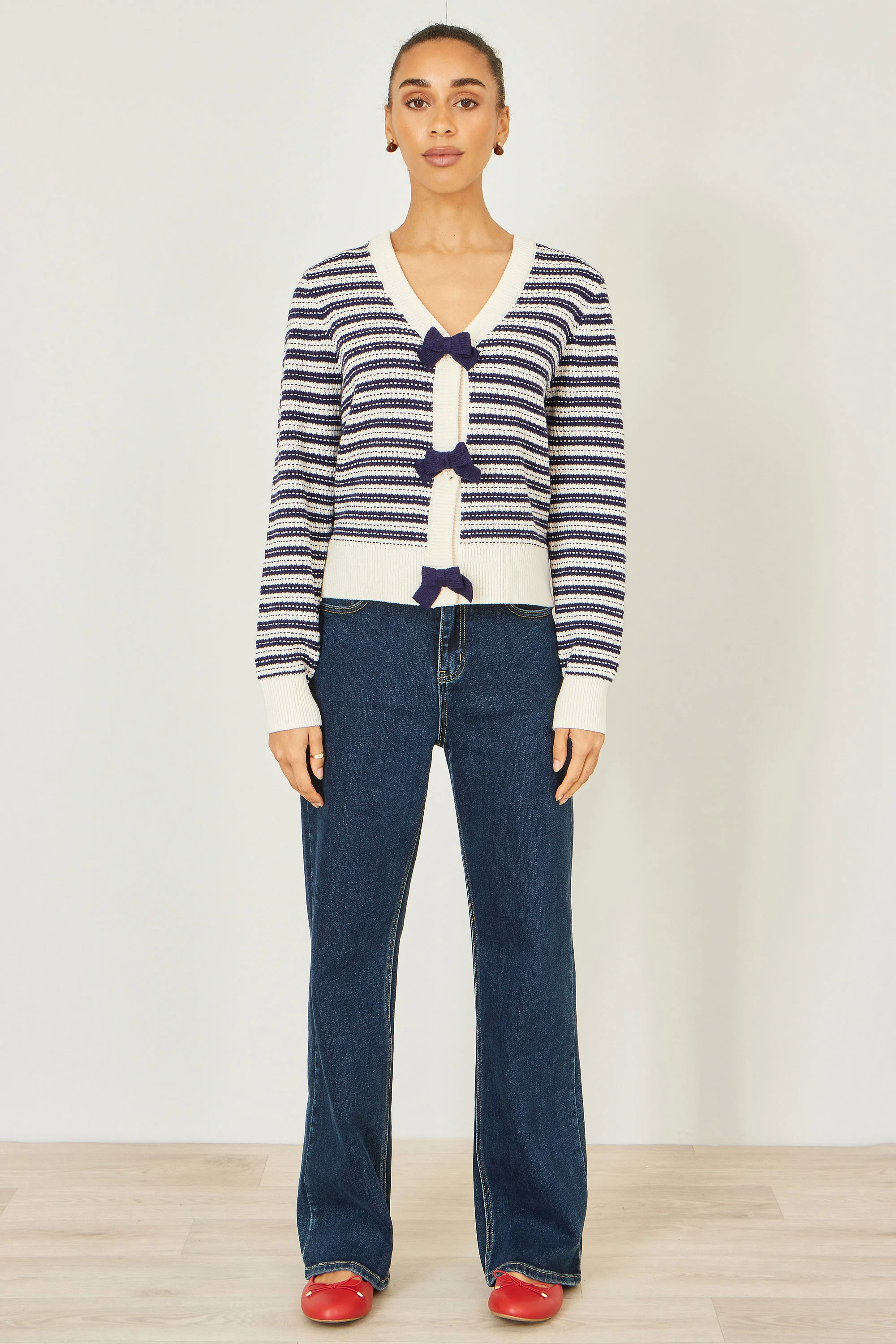Yumi Multicolour Block Stripe Tie Front Cardigan - Image 2