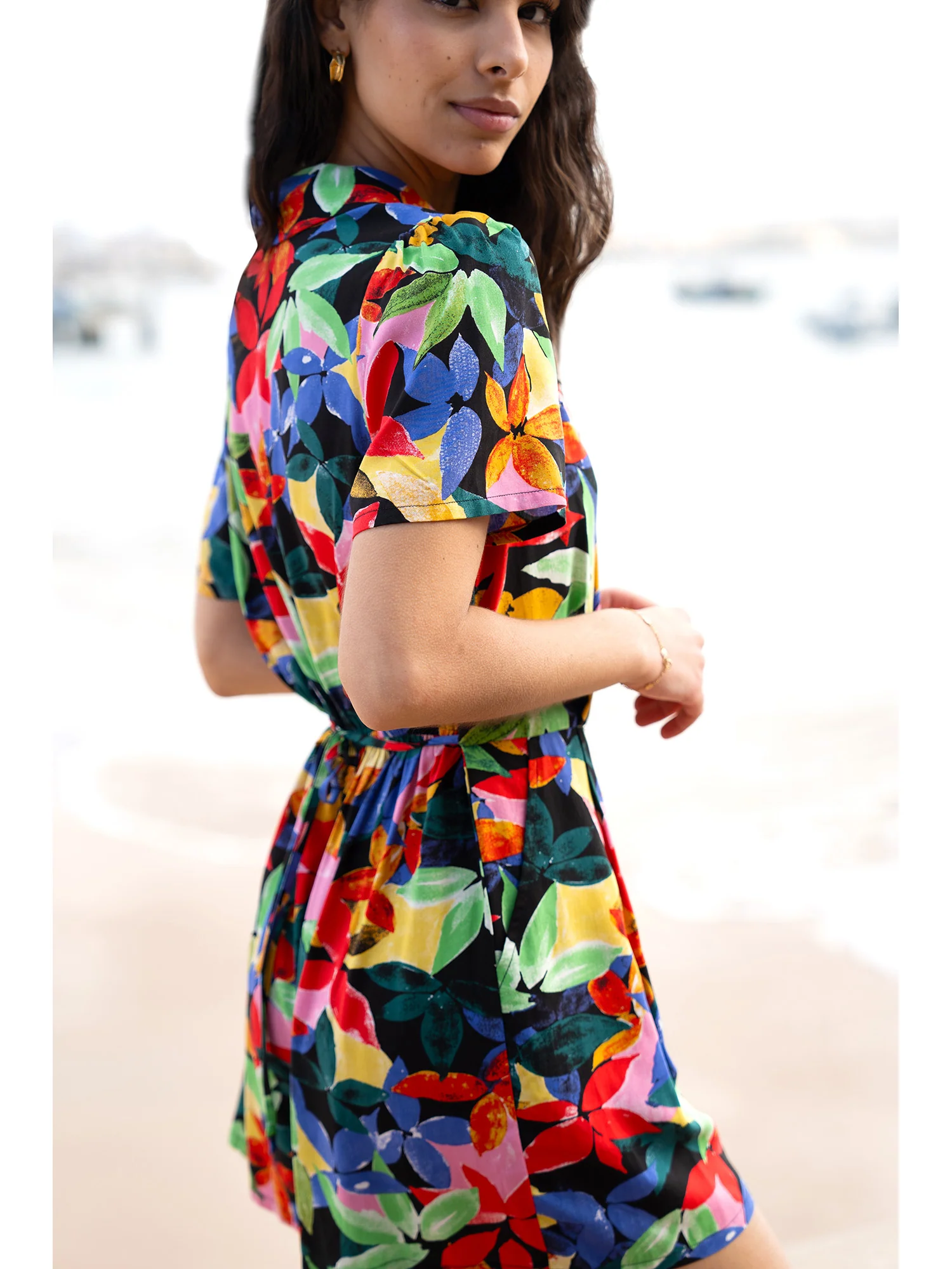 Yumi Multicolour Tropical Leaf Print Playsuit - Image 2