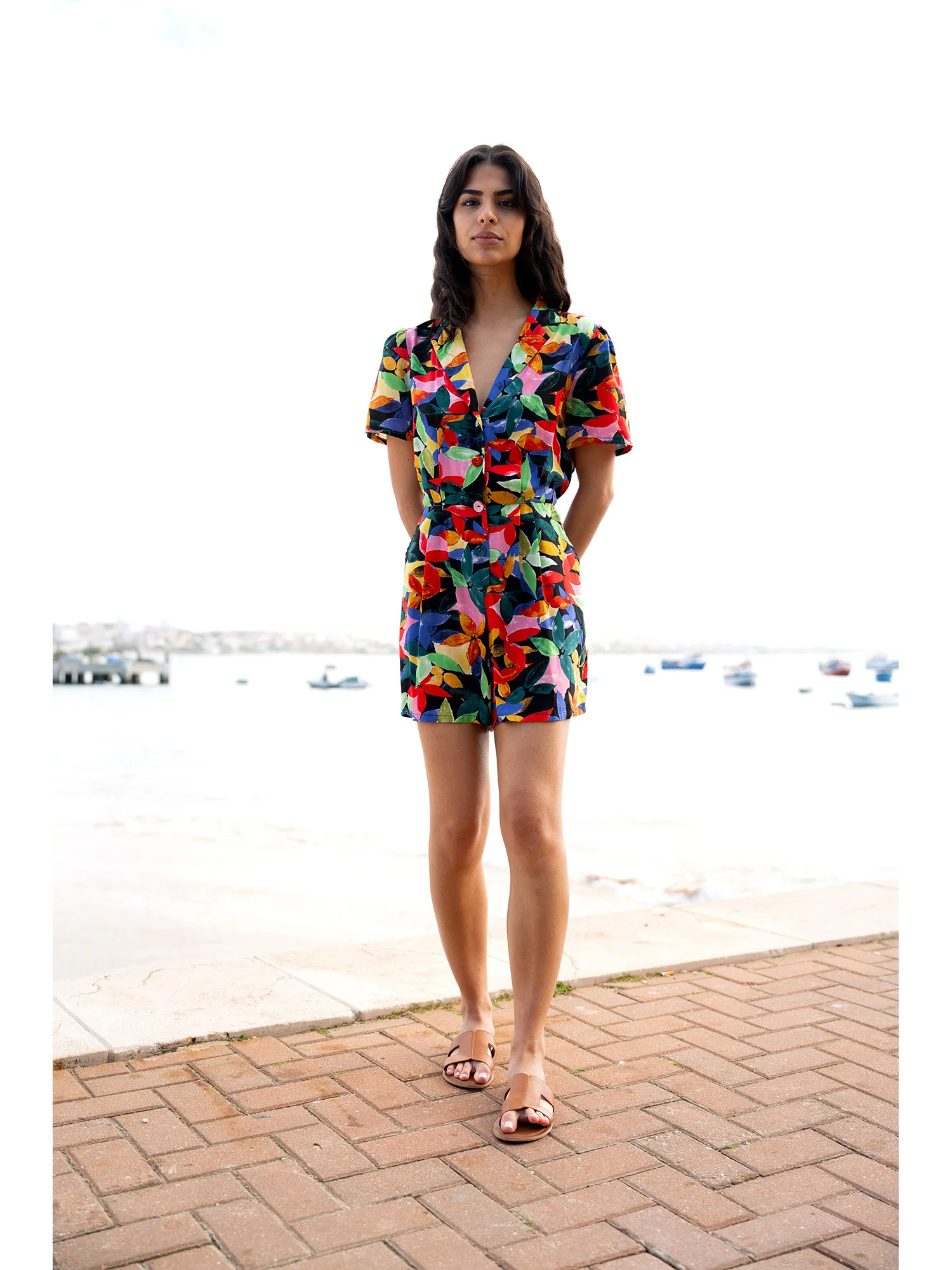 Yumi Multicolour Tropical Leaf Print Playsuit - Image 3