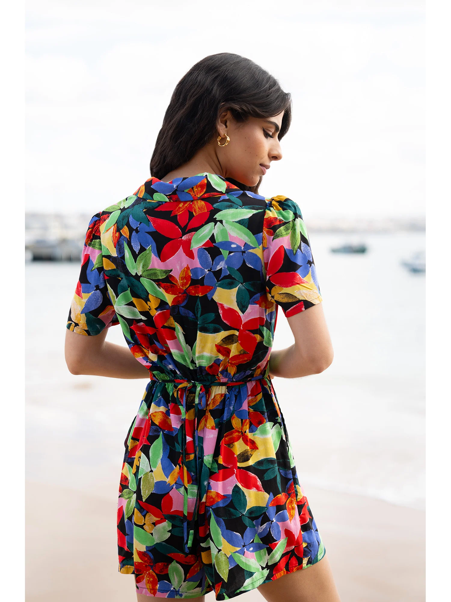 Yumi Multicolour Tropical Leaf Print Playsuit - Image 4