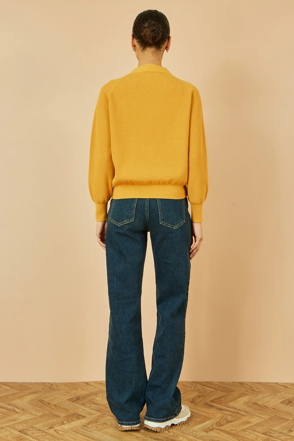Yumi Mustard Relaxed Fit Cardigan With Stitch Detail - Image 5