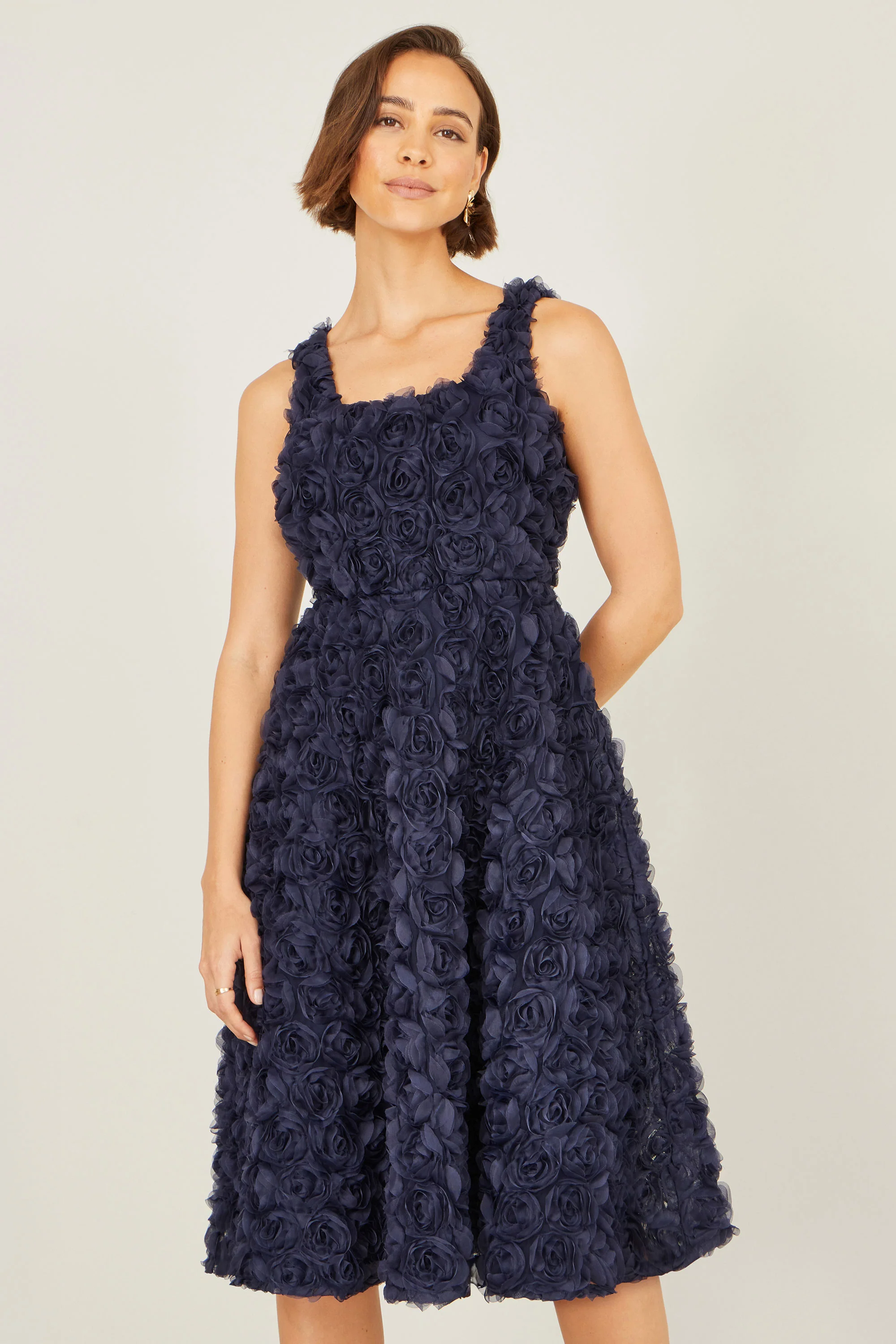 Yumi Navy Applique Floral Skater Dress - Image 3