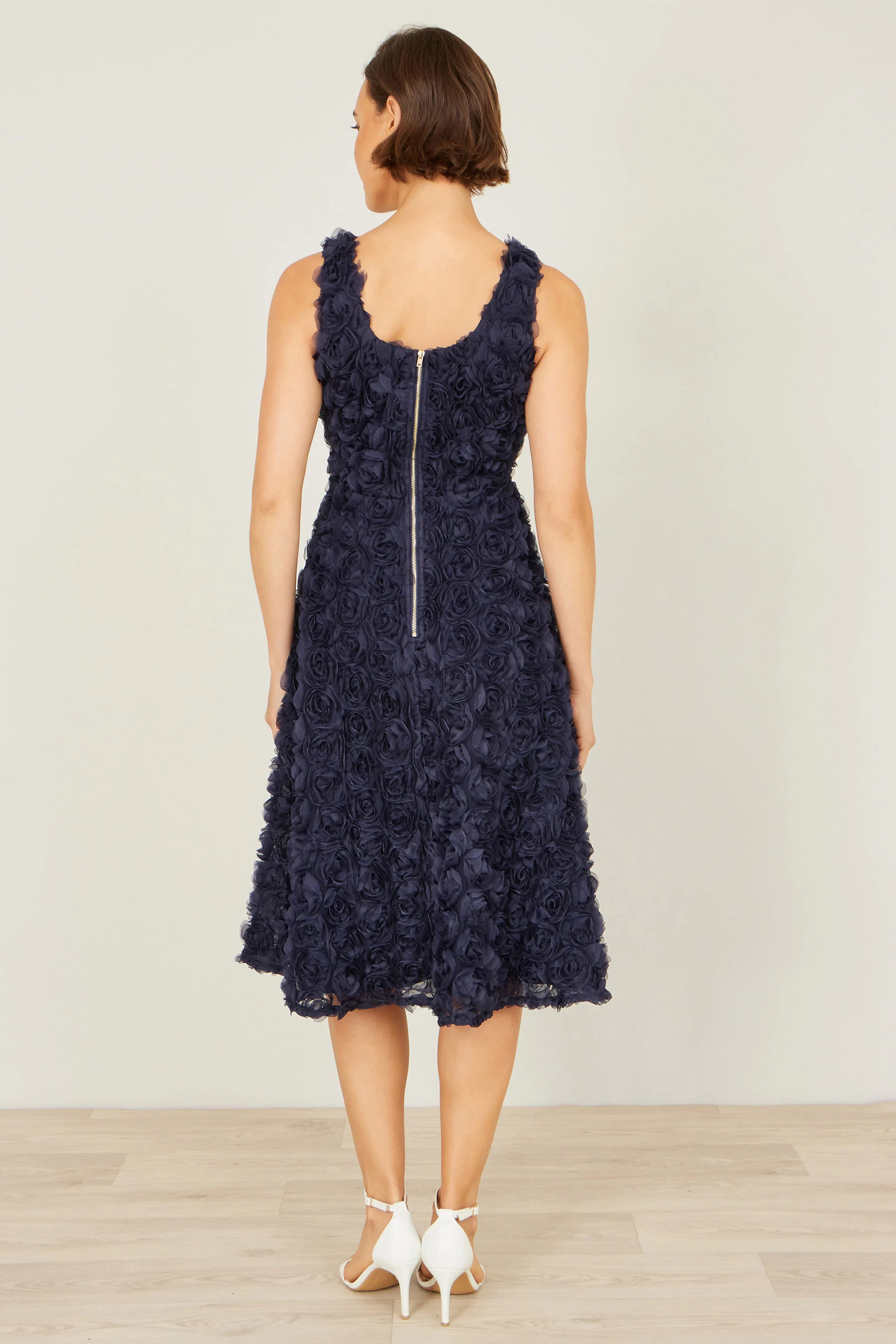 Yumi Navy Applique Floral Skater Dress - Image 4