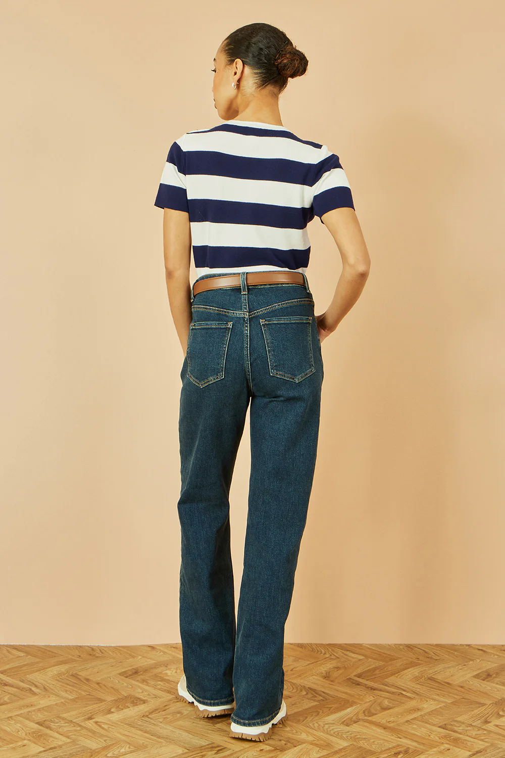 Yumi Navy Block Stripe Knitted Top With Button Details - Image 5