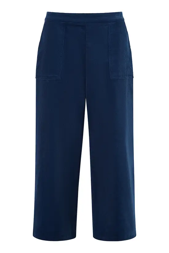Yumi Navy Cord Cropped Wide Leg Trousers With Pockets - Image 4