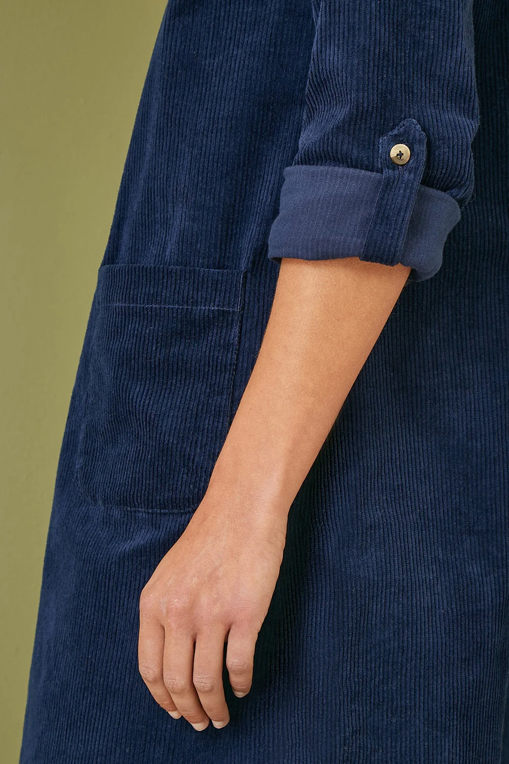 Yumi Navy Cord Tunic Dress With 3/4 Sleeves And Pockets - Image 4