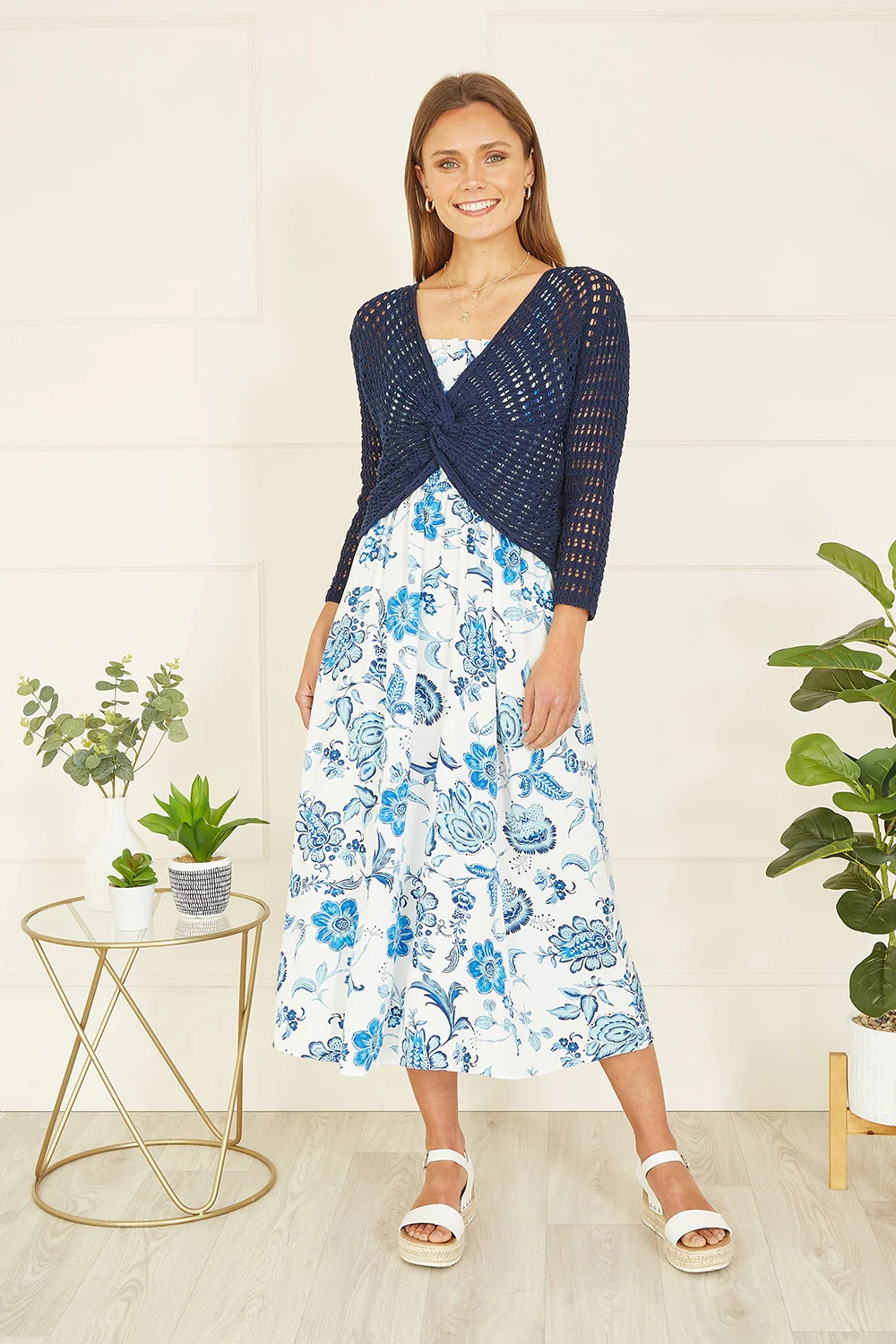 Yumi Navy Cotton Crochet Twisted Bolero Top - Image 4