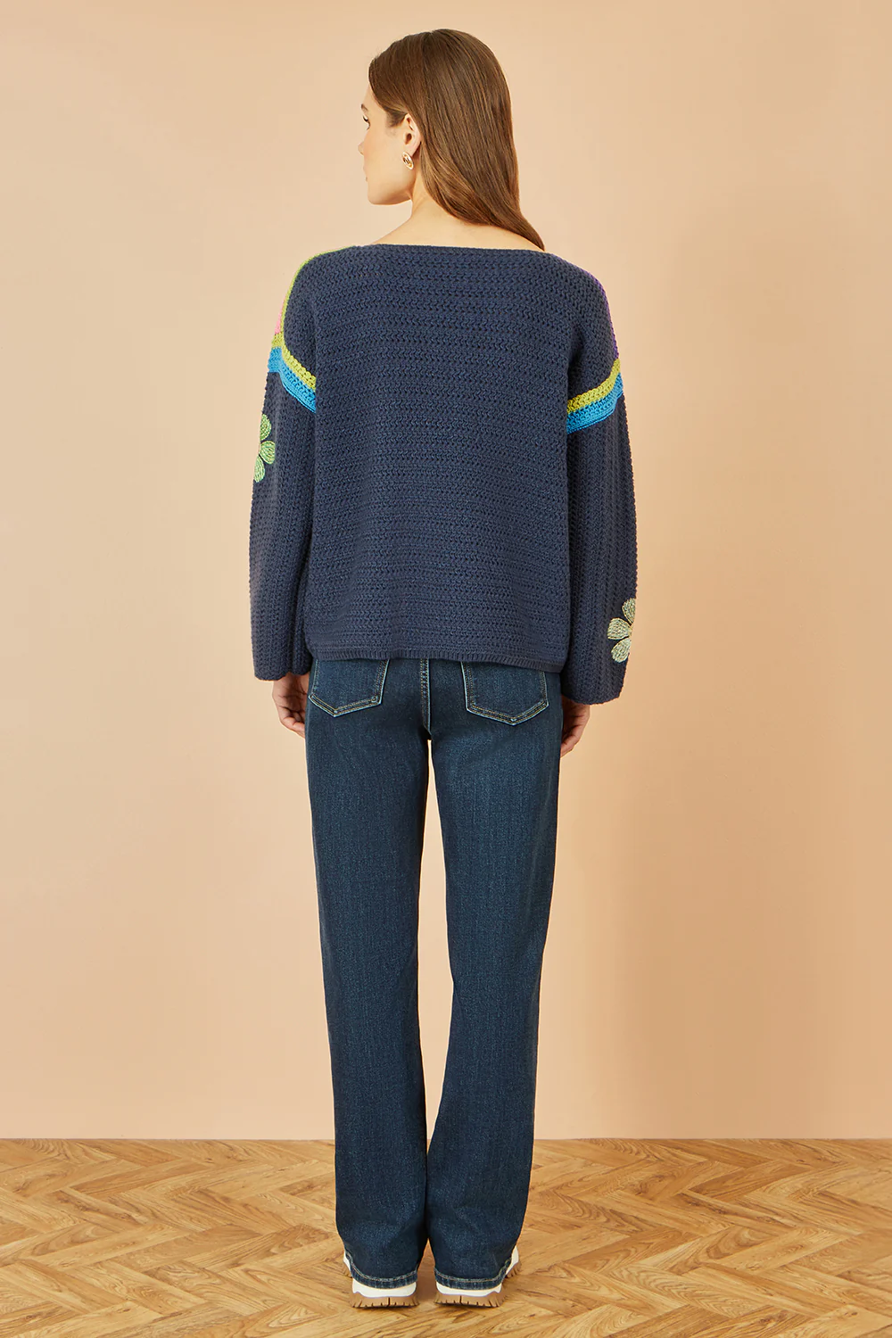 Yumi Navy Crochet Flower Jumper - Image 5
