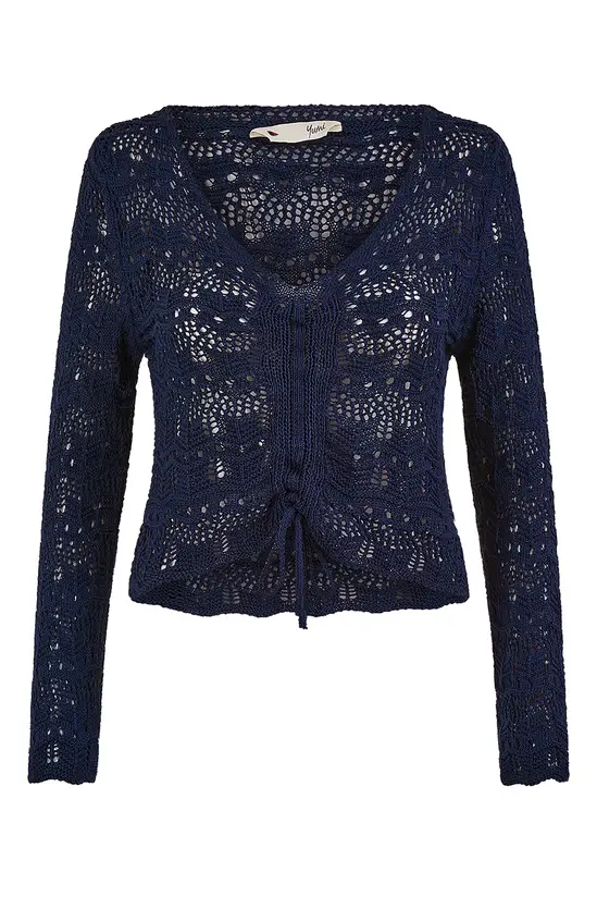 Yumi Navy Crochet Top With Front Ruching - Image 4