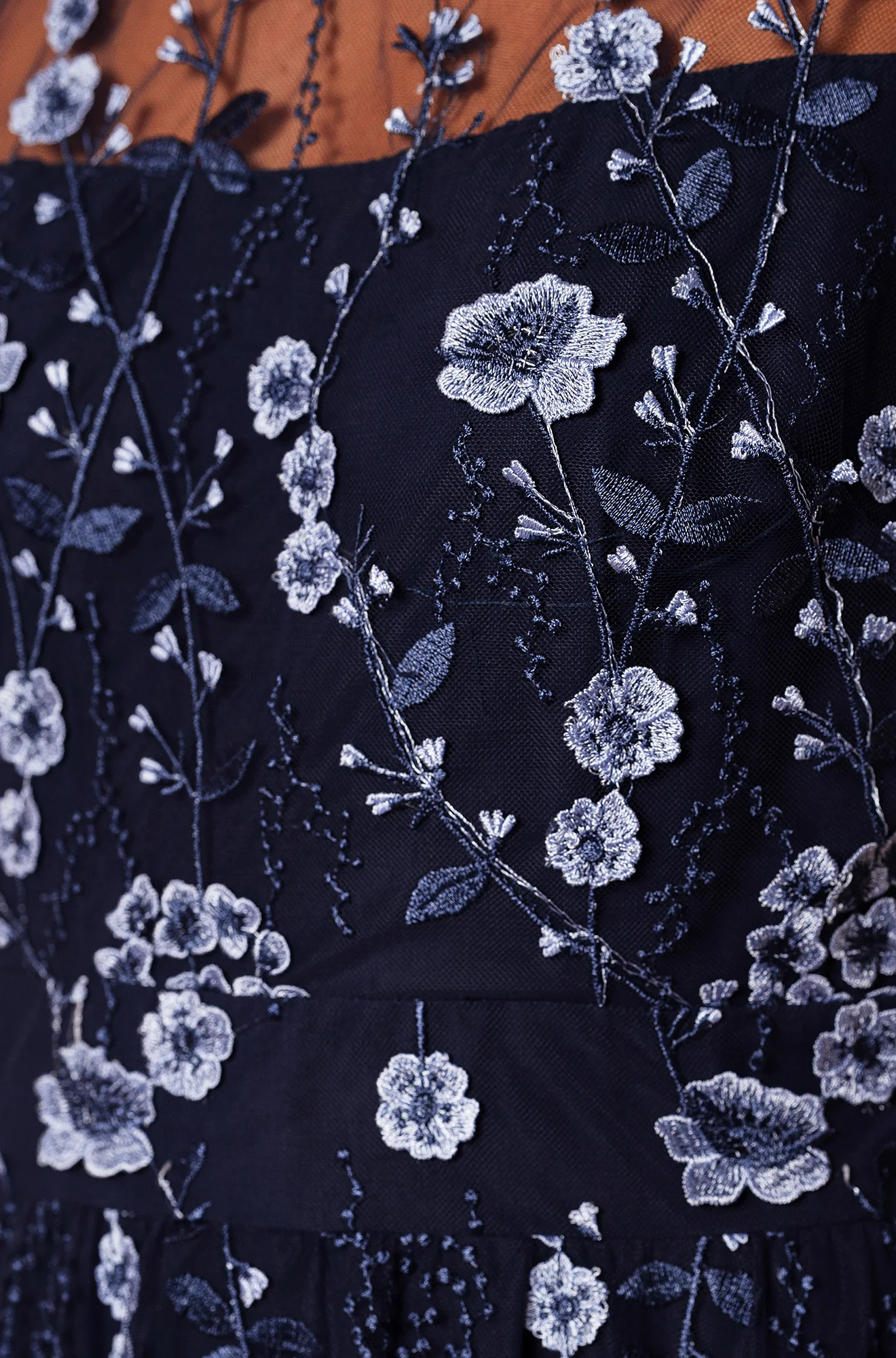 Yumi Navy Embroidered Mesh Midi Dress - Image 6