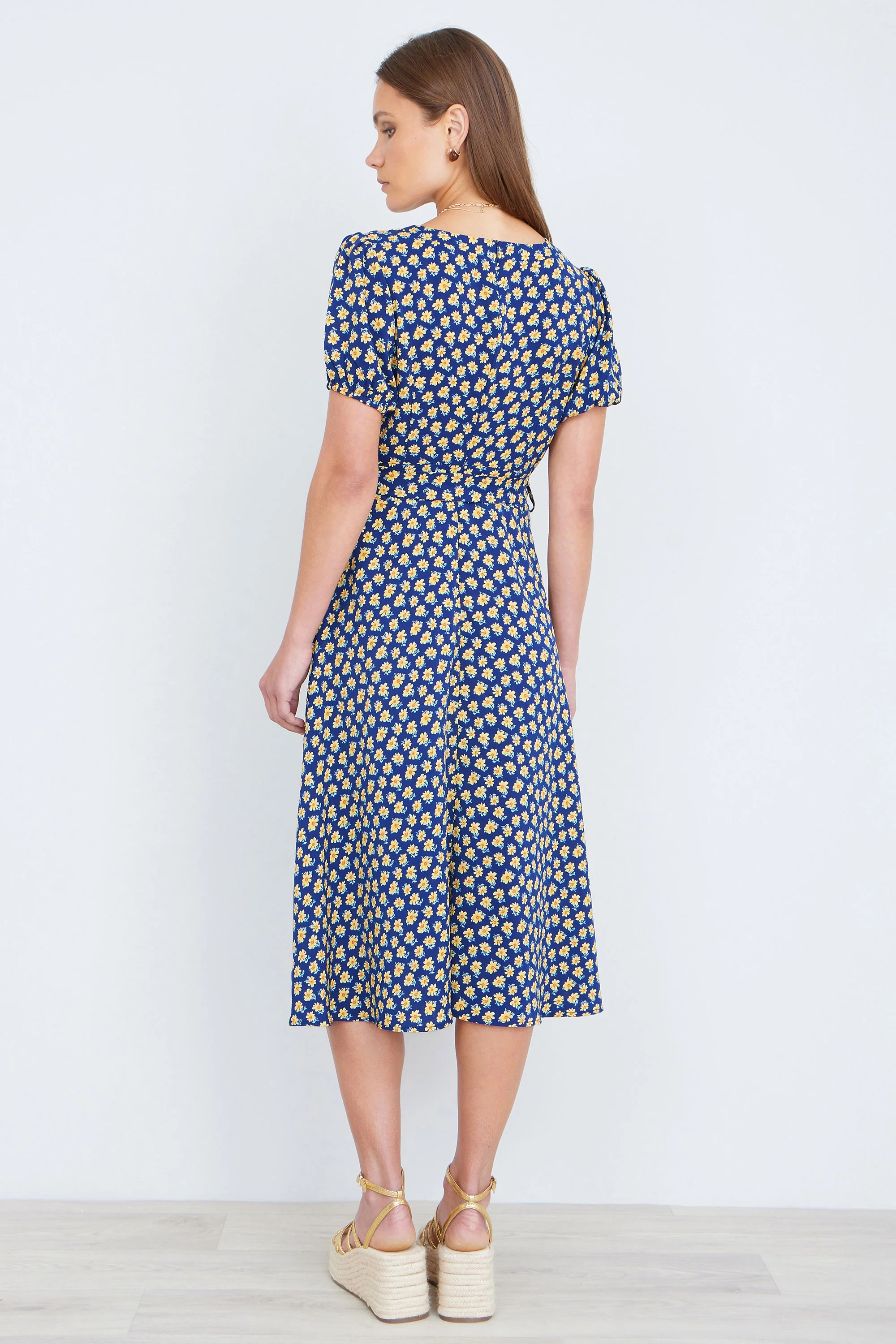 Yumi Navy Floral Midi Shirt Dress - Image 4