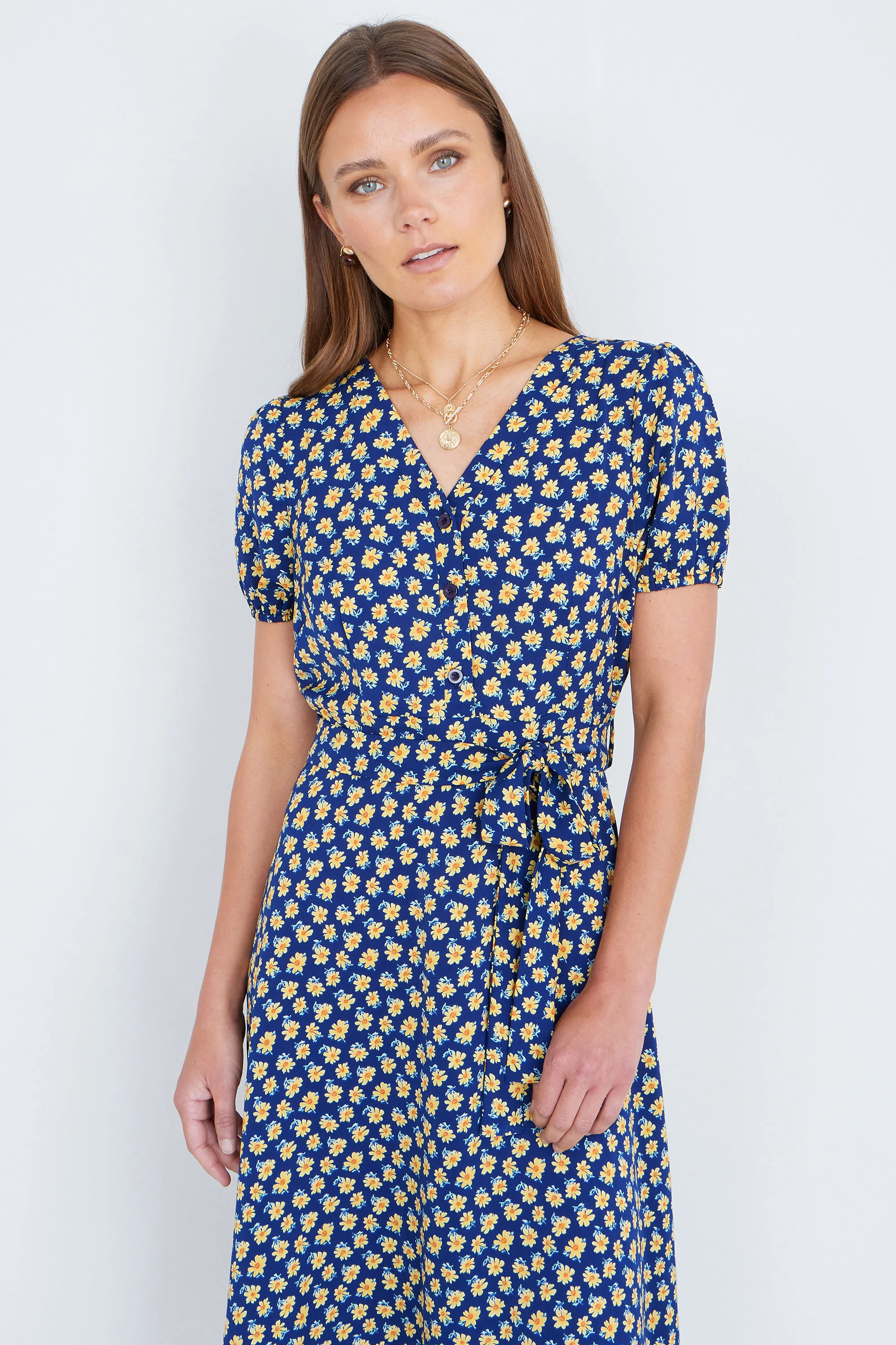 Yumi Navy Floral Midi Shirt Dress - Image 5