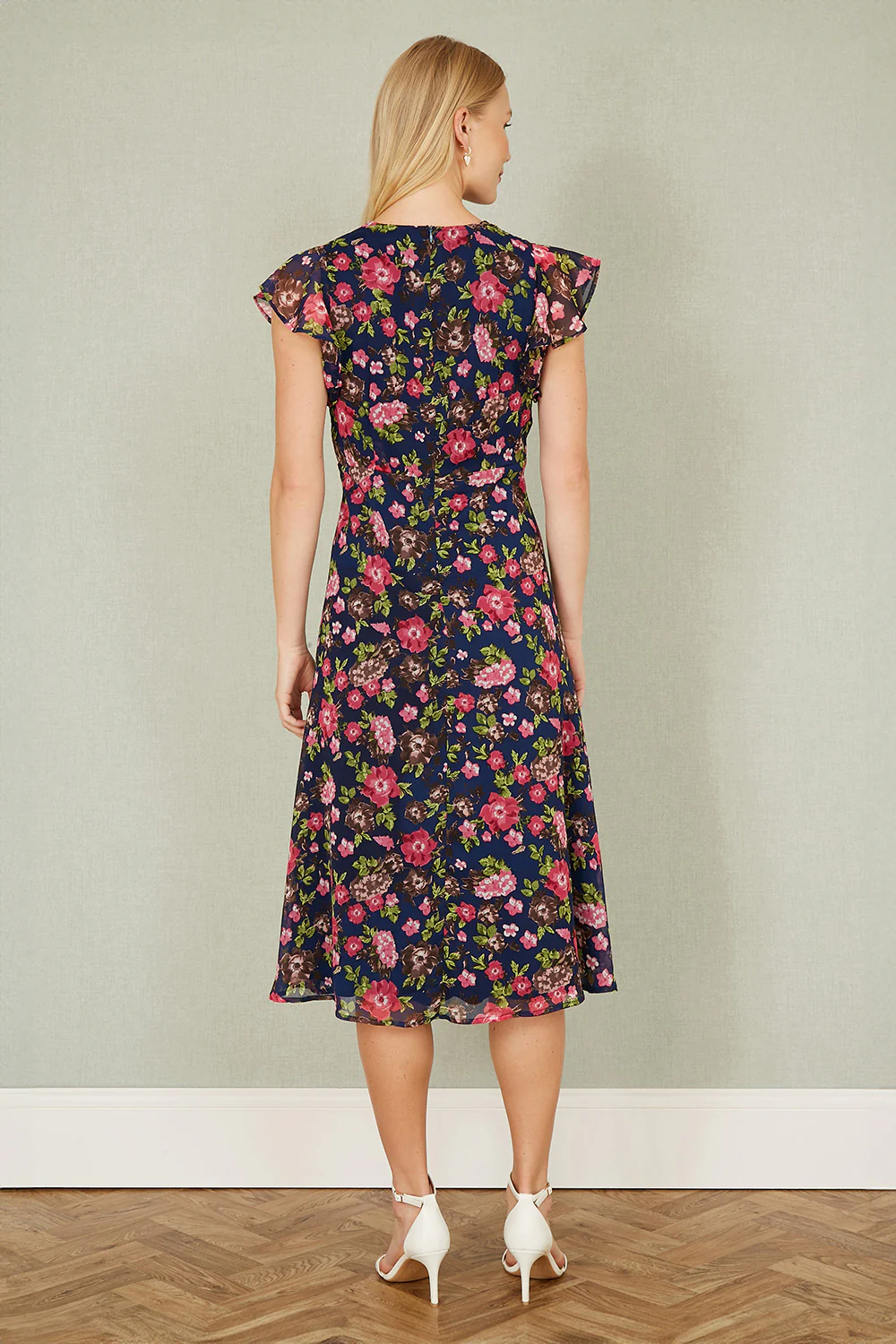 Yumi Navy Floral Midi Skater Dress - Image 4