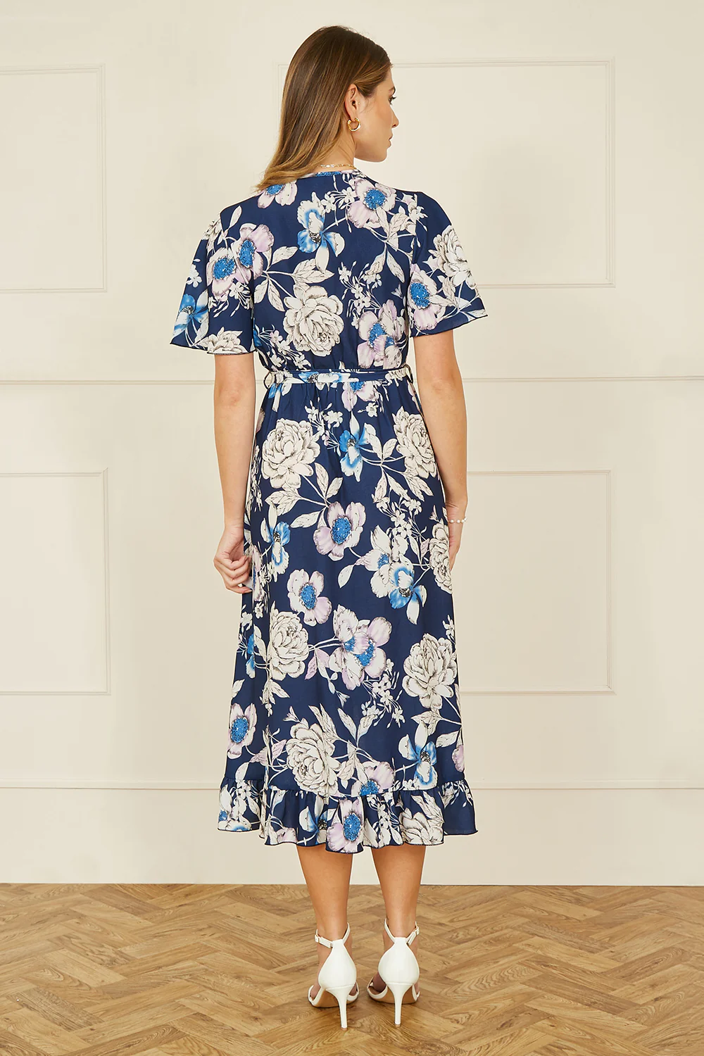 Yumi Navy Floral Midi Wrap Dress - Image 4