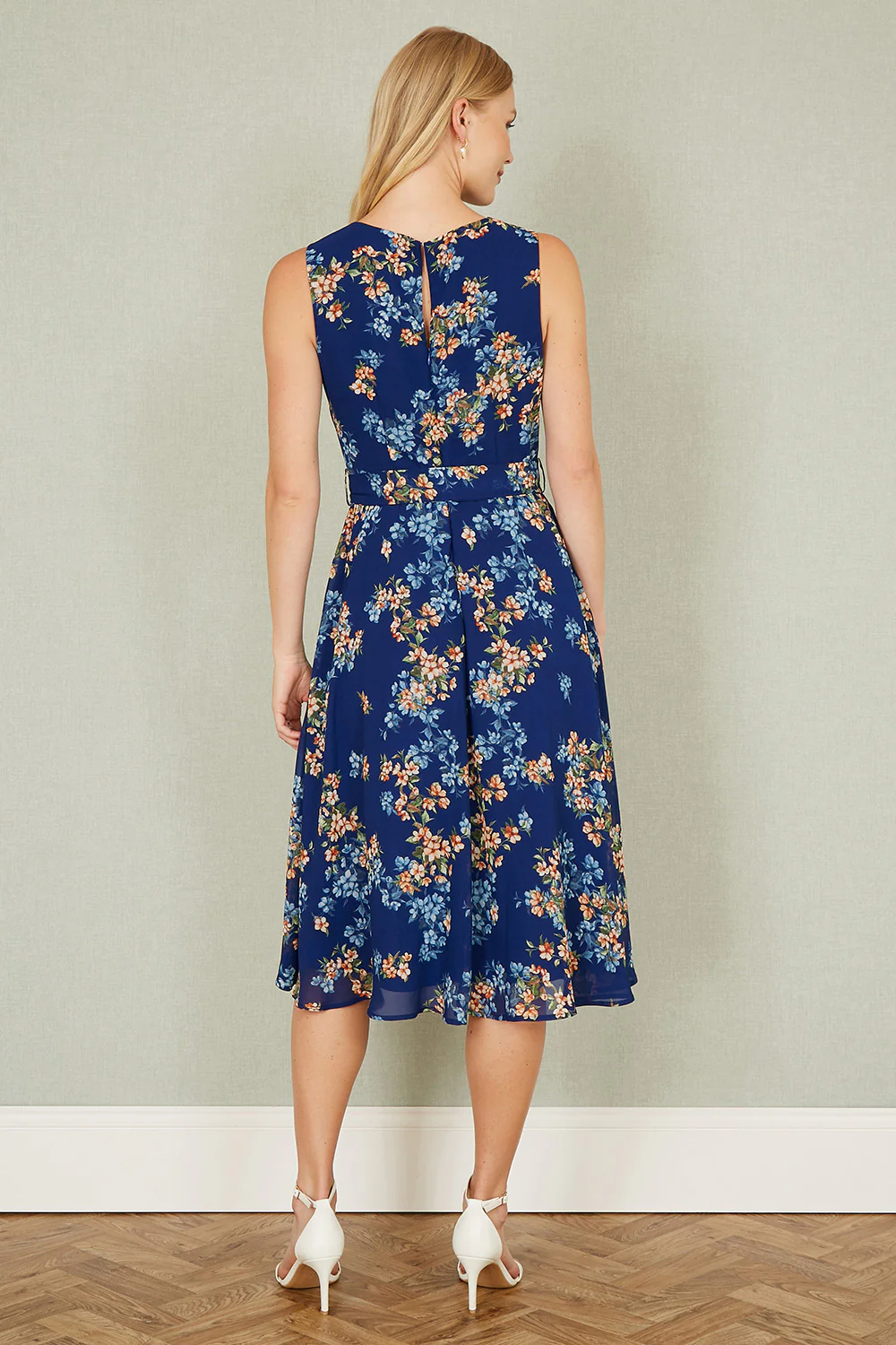 Yumi Navy Floral Skater Sleeveless Dress - Image 3