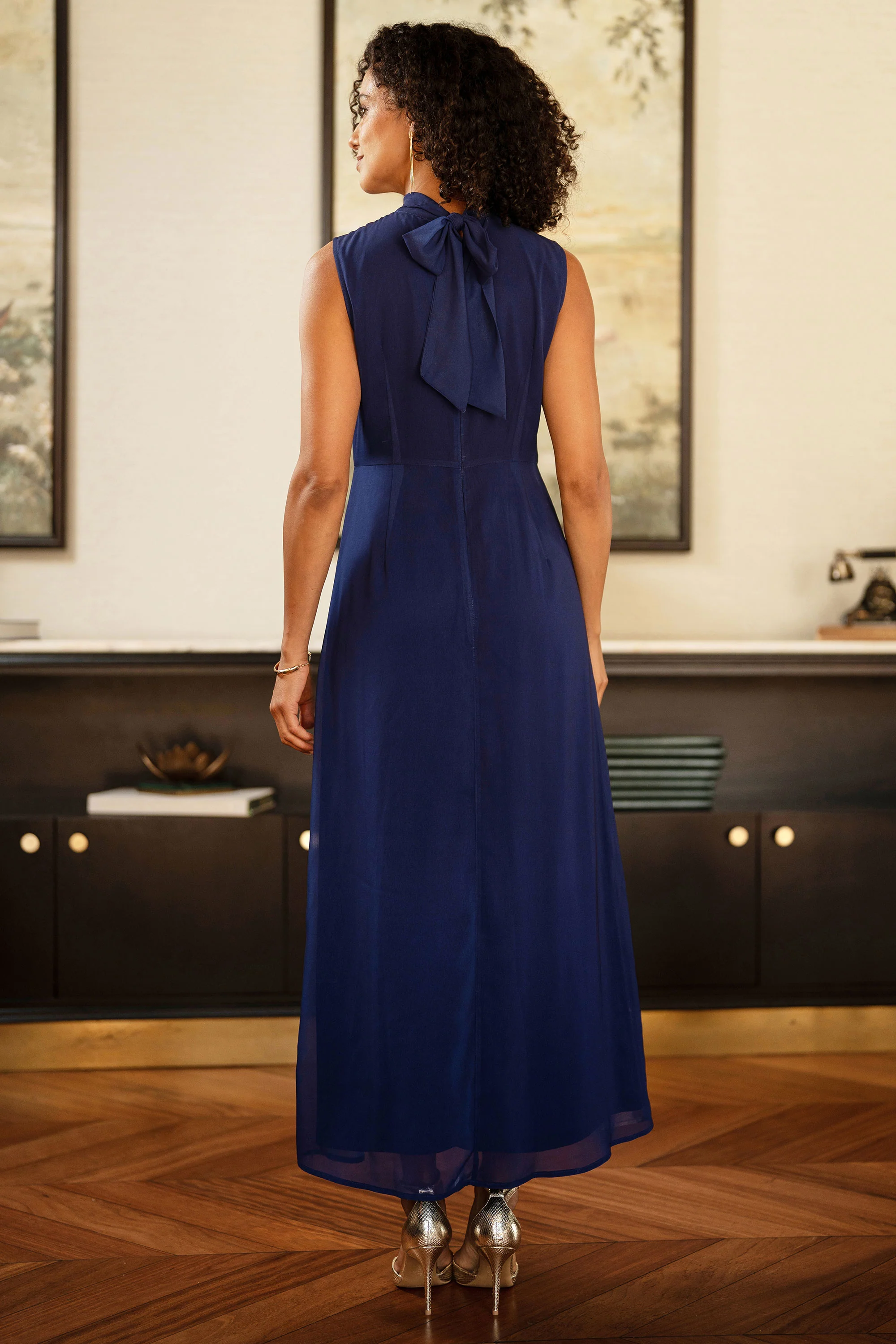 Yumi Navy Flower Halter Neck Maxi Dress - Image 6