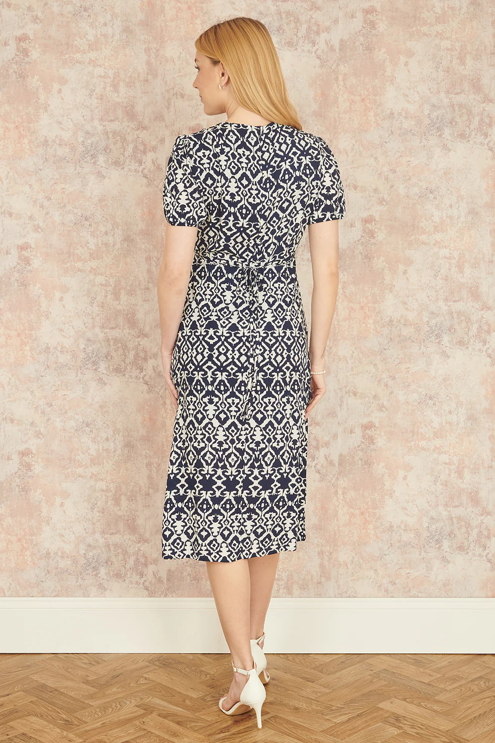 Yumi Navy Ikat Print Midi Dress With Split Hem - Image 3