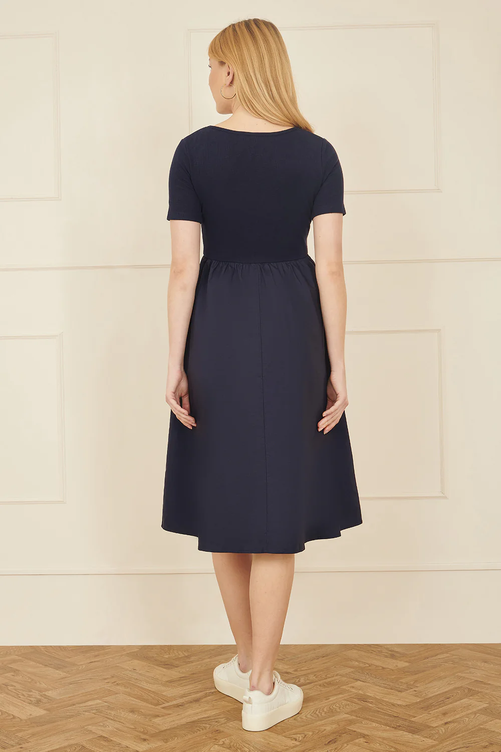 Yumi Navy Jersey Top and Cotton Midi Dress - Image 3