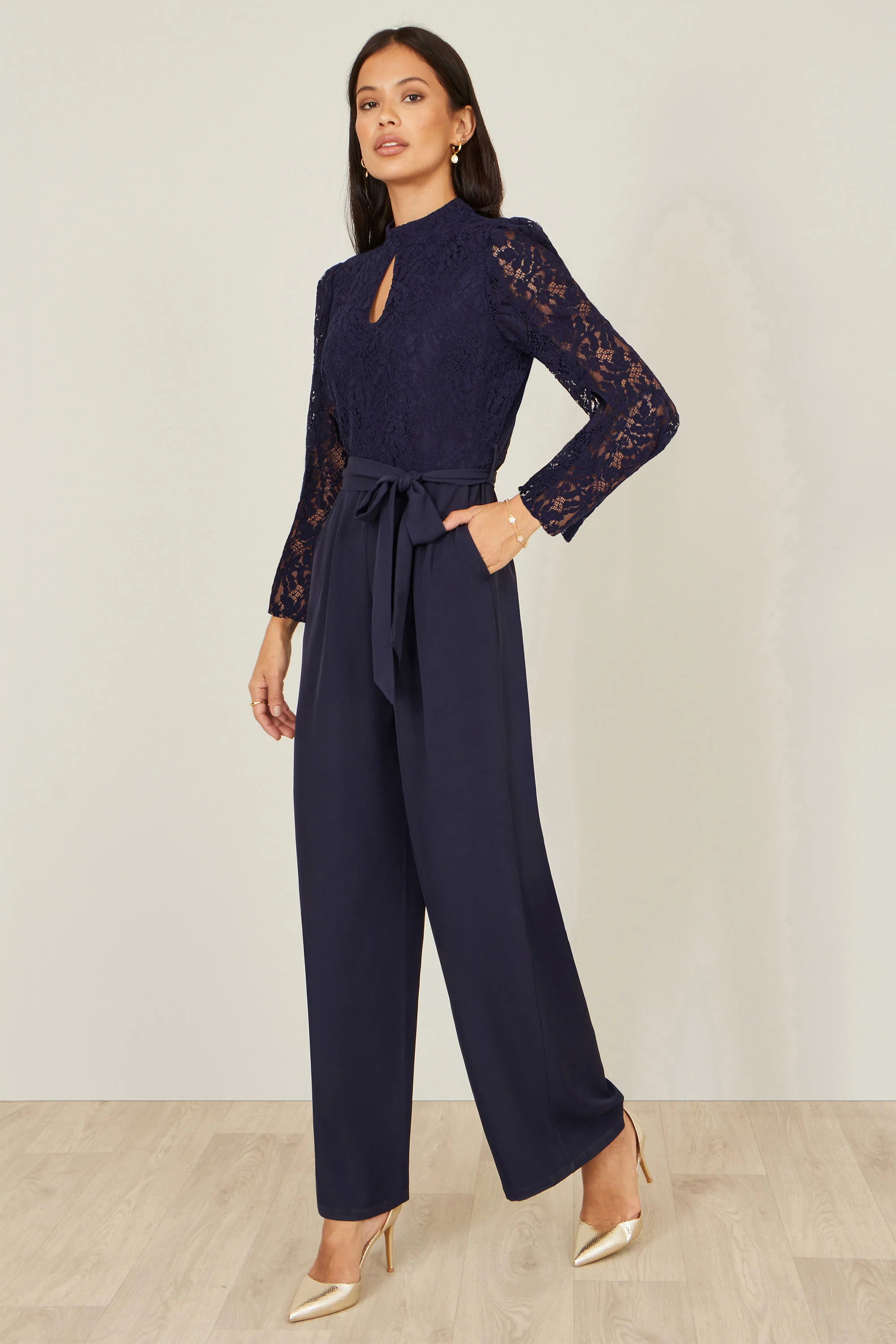 Yumi Navy Lace Applique Jumpsuit - Image 4