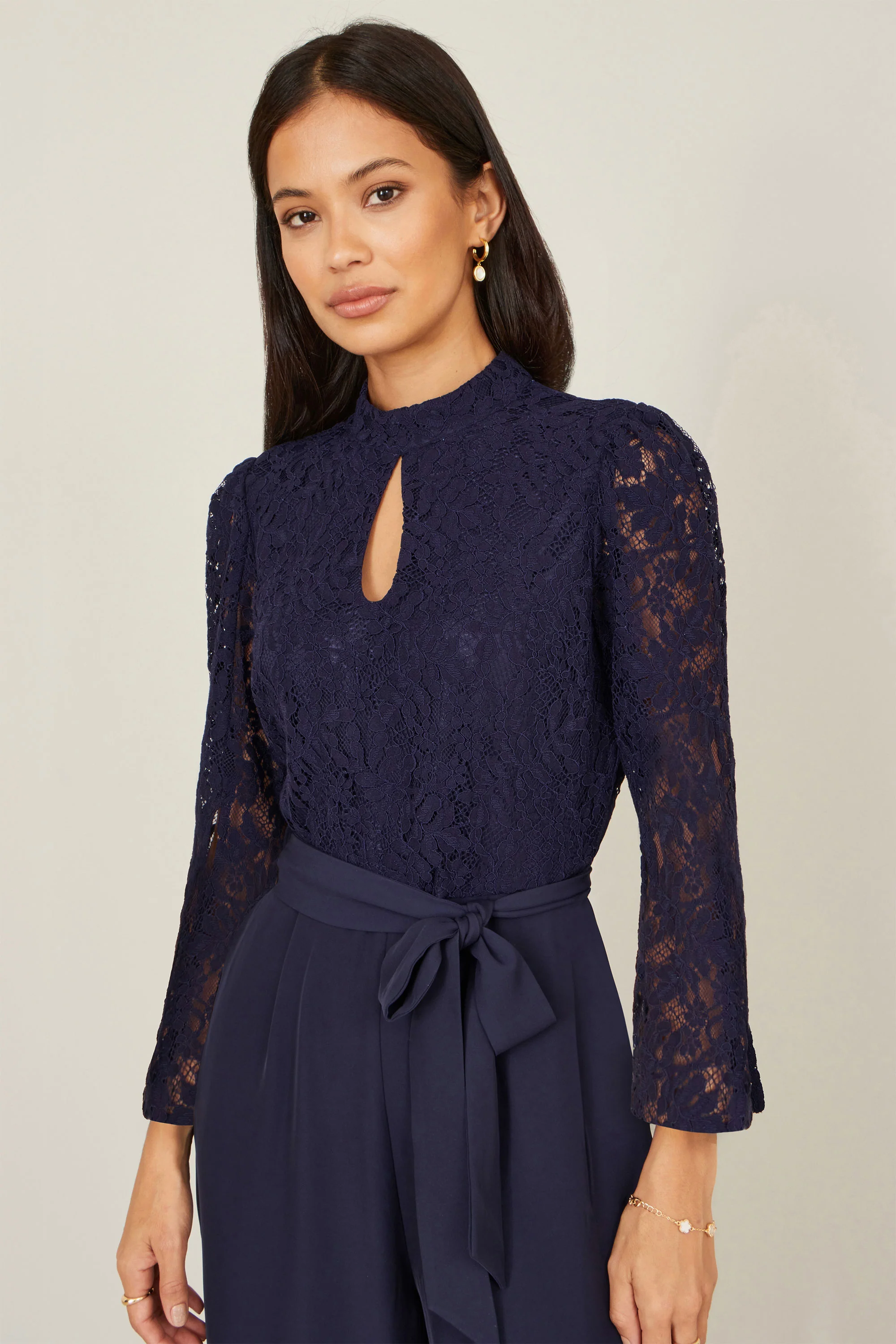 Yumi Navy Lace Applique Jumpsuit - Image 5