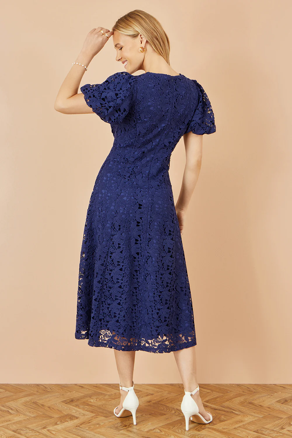 Yumi Navy Lace Midi Skater Dress - Image 4