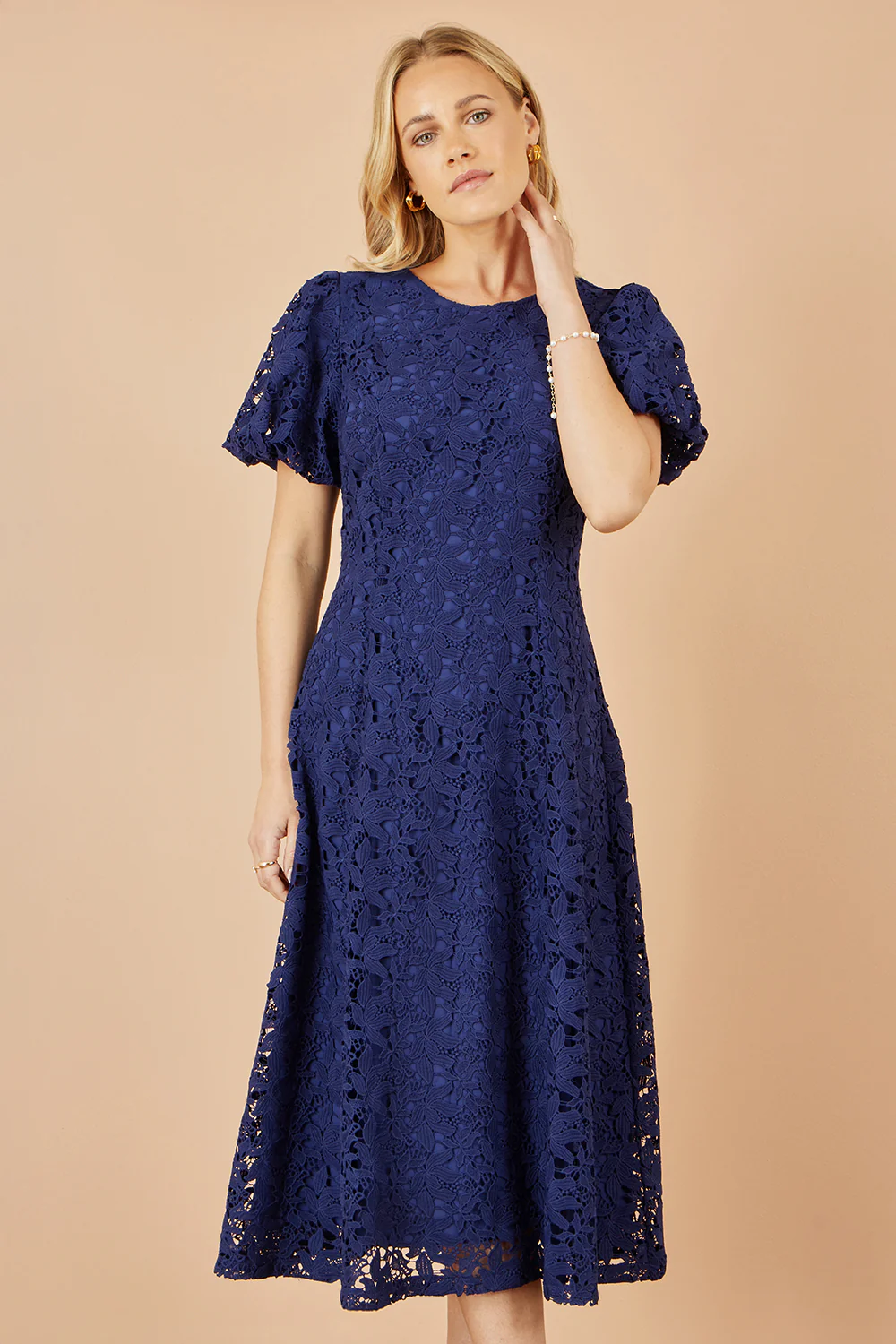 Yumi Navy Lace Midi Skater Dress - Image 6